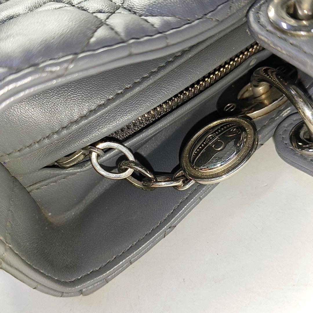 Lady Dior Large Dark Grey Lambskin Cannage Leather Silver Hardware For Sale 9