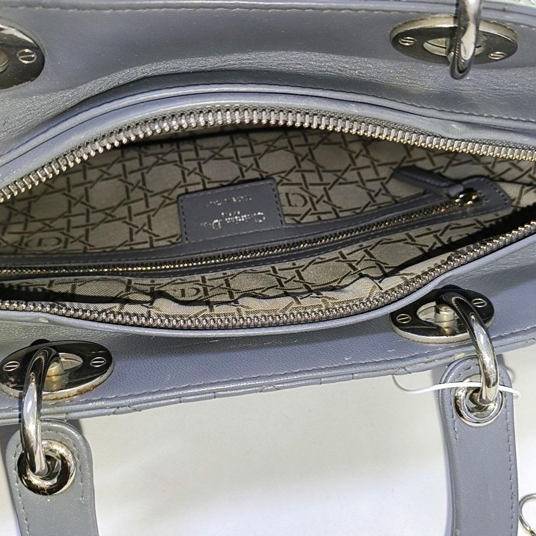 Lady Dior Large Dark Grey Lambskin Cannage Leather Silver Hardware For Sale 3