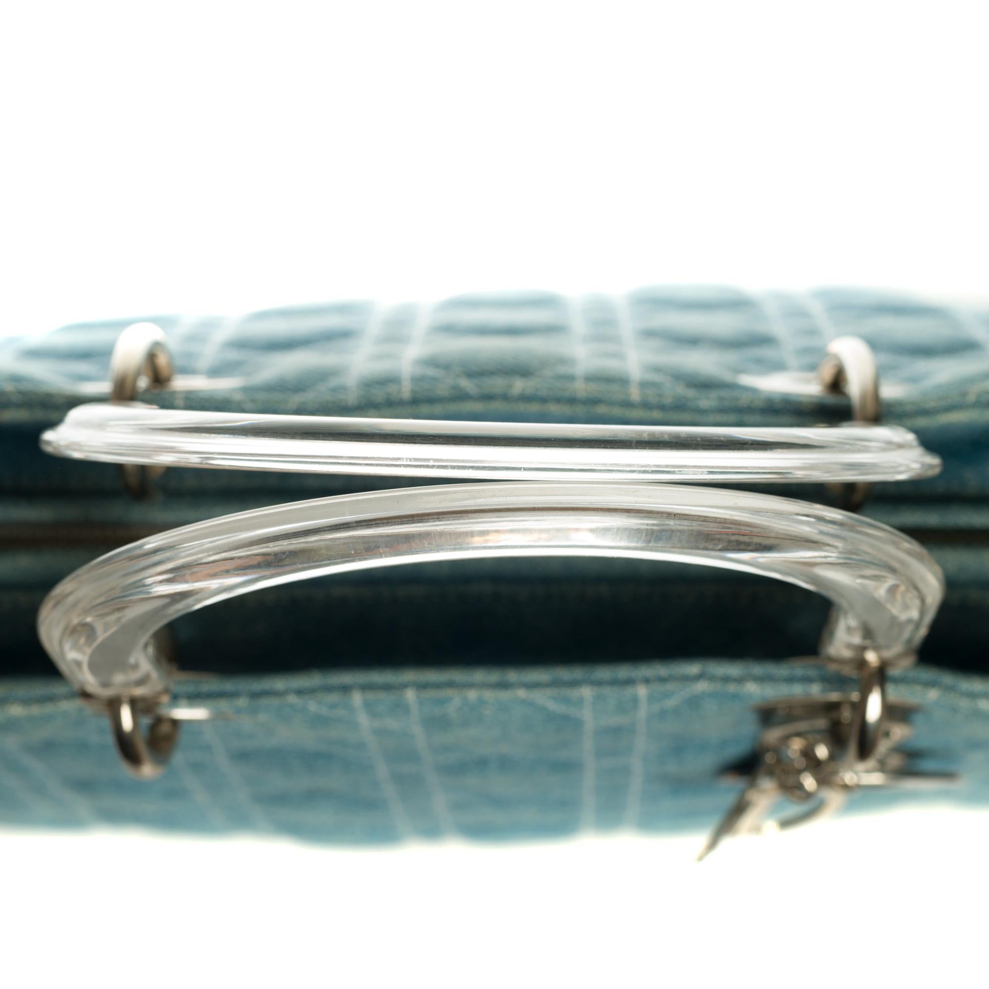 Lady Dior large model in blue denim shoulder bag with strap, silver hardware 2