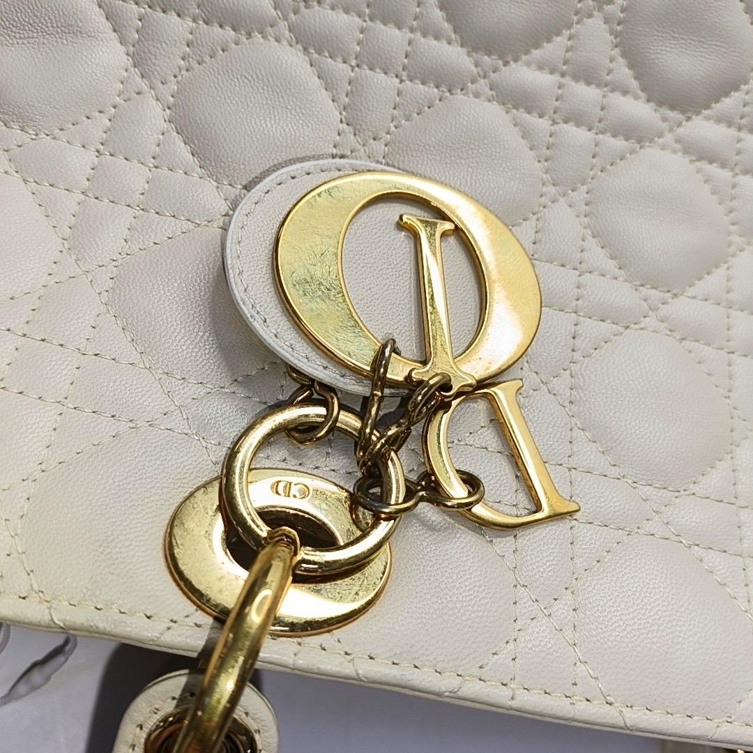 Lady Dior Large Off White Lambskin Cannage Leather Gold Hardware For Sale 6
