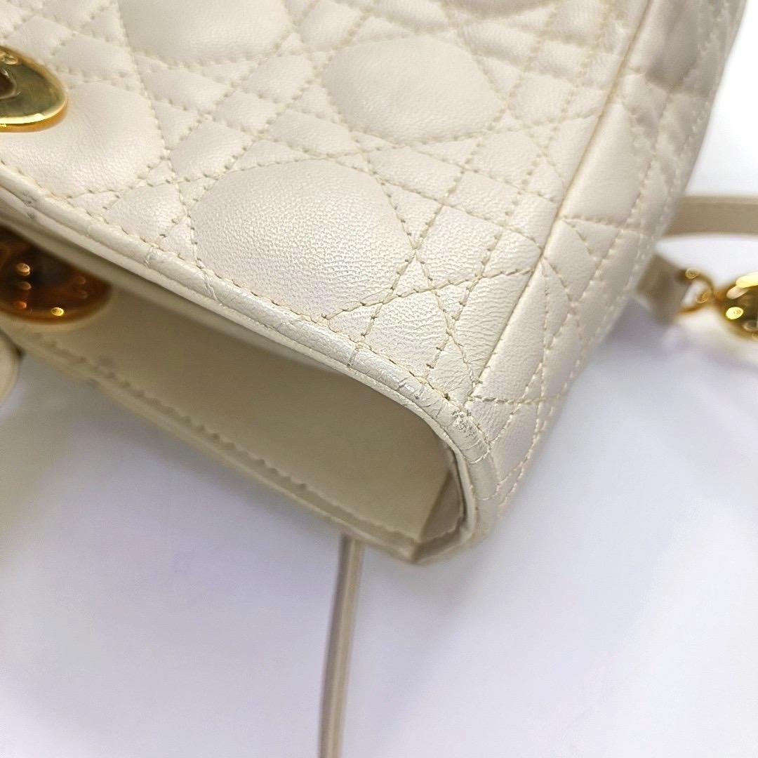 Lady Dior Large Off White Lambskin Cannage Leather Gold Hardware For Sale 7