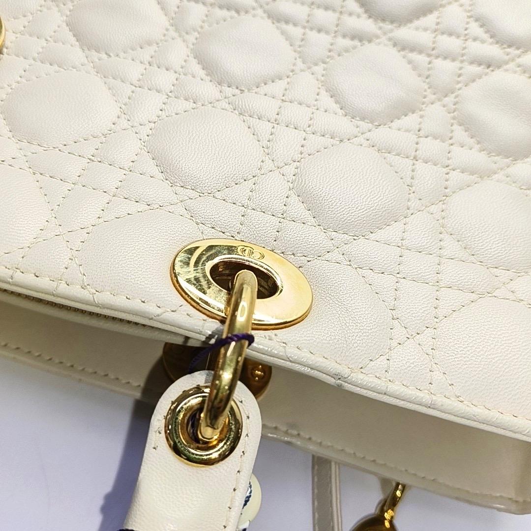 Lady Dior Large Off White Lambskin Cannage Leather Gold Hardware For Sale 8