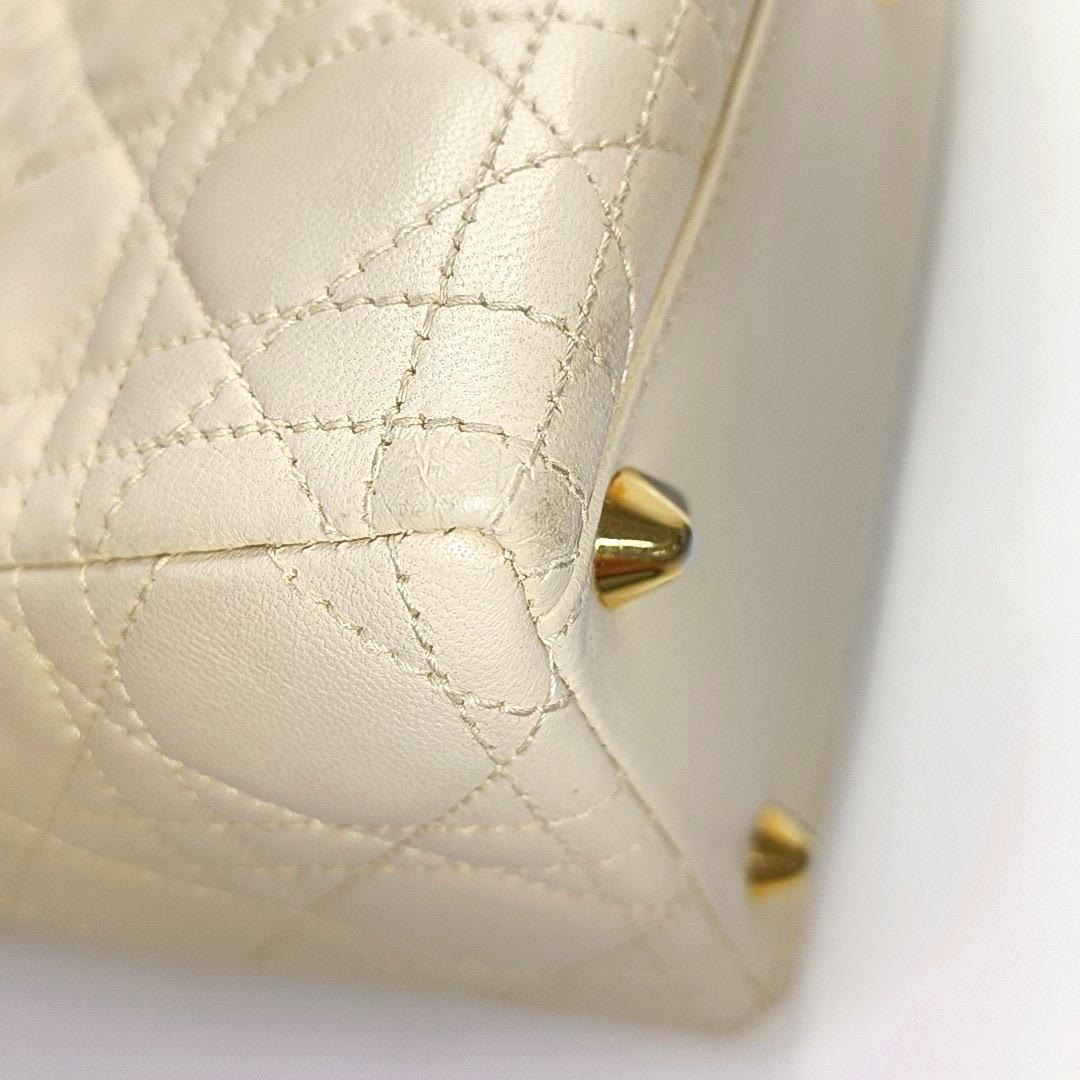 Lady Dior Large Off White Lambskin Cannage Leather Gold Hardware For Sale 9