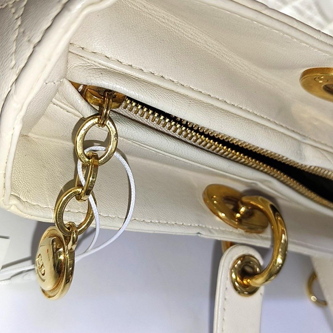 Lady Dior Large Off White Lambskin Cannage Leather Gold Hardware For Sale 11