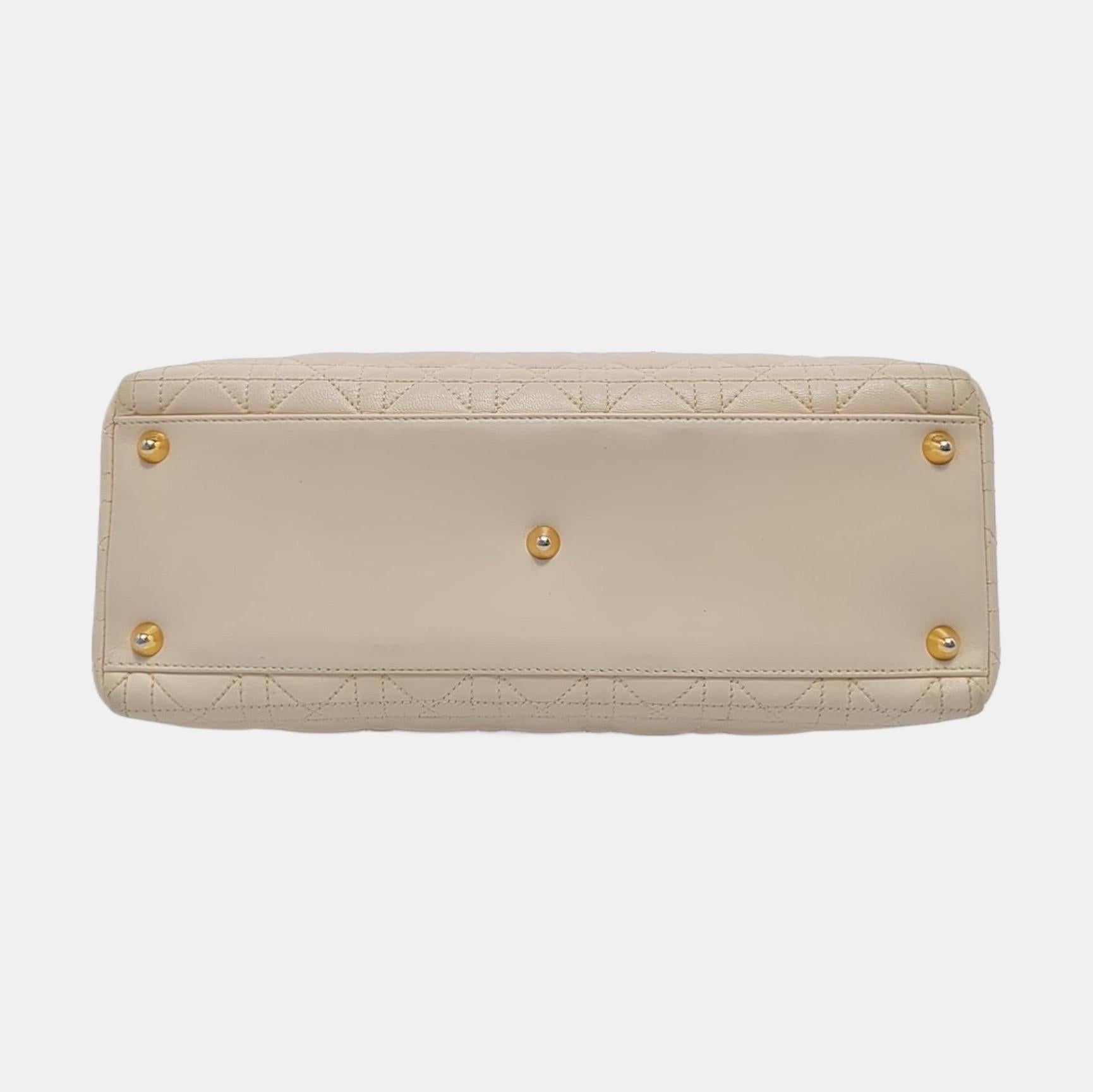 Lady Dior Large Off White Lambskin Cannage Leather Gold Hardware For Sale 2