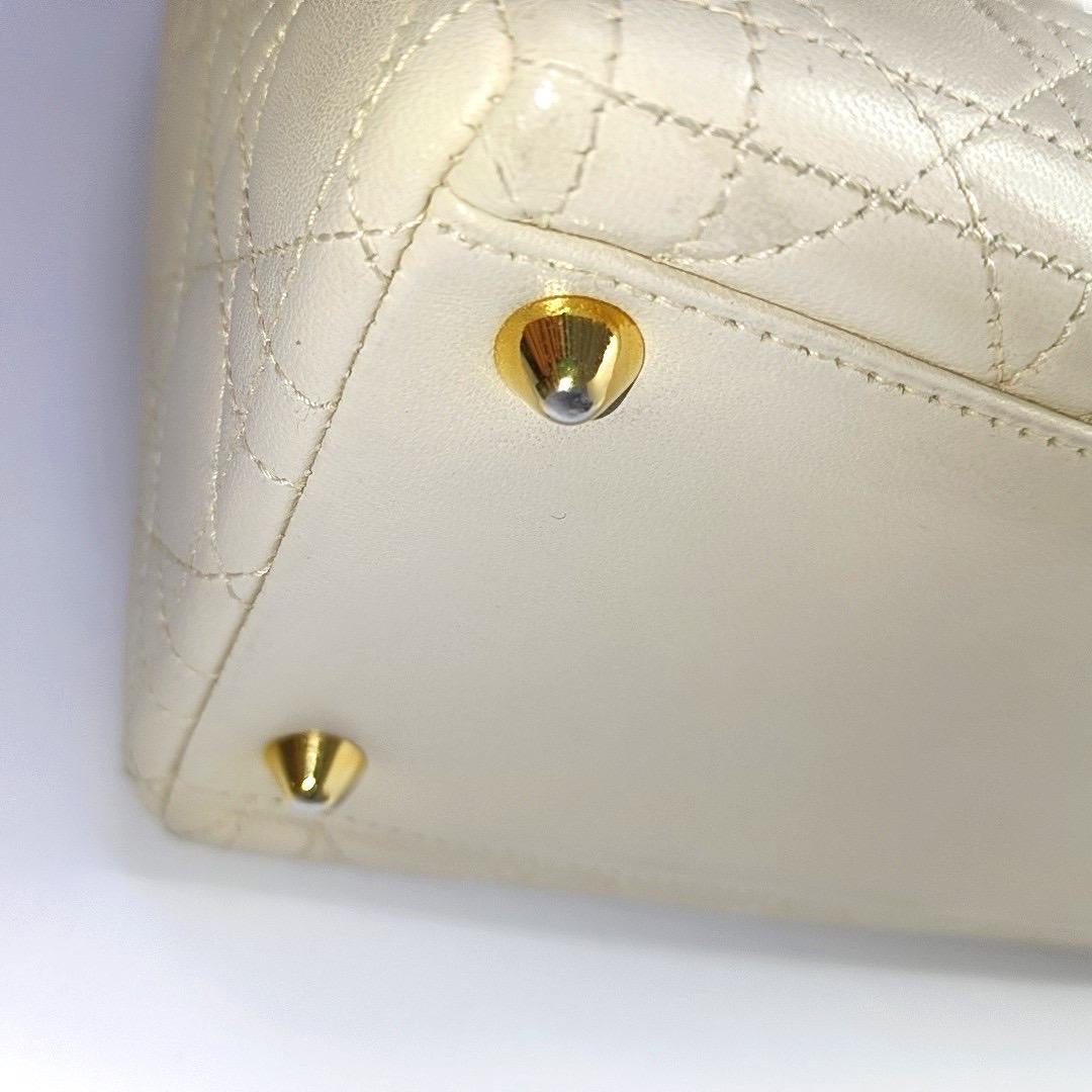 Lady Dior Large Off White Lambskin Cannage Leather Gold Hardware For Sale 4