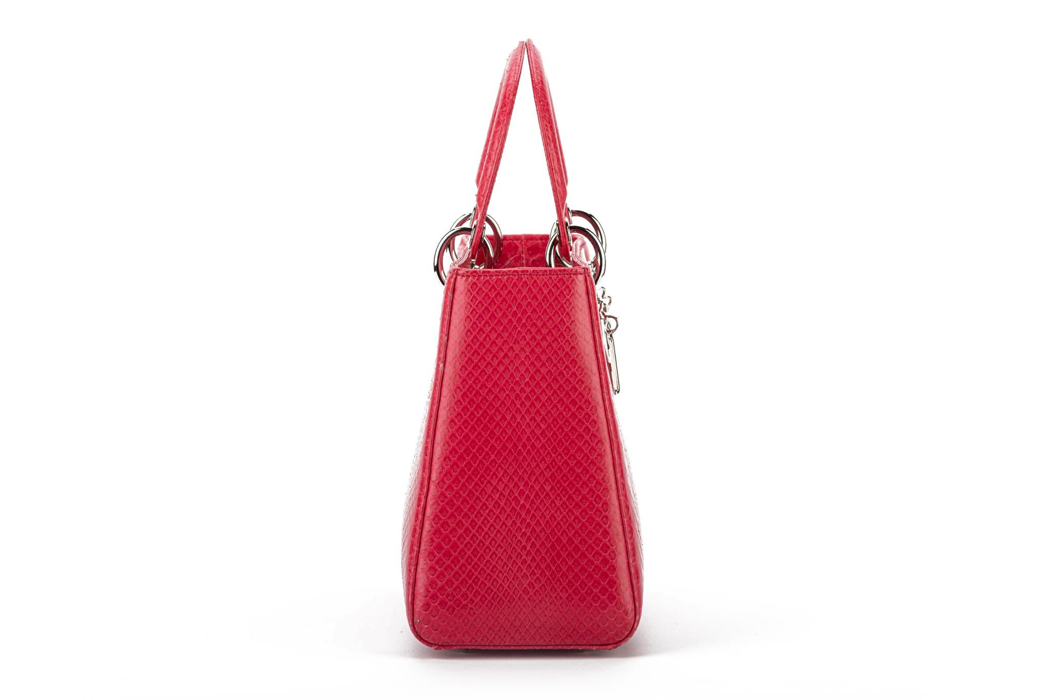  Grand sac en python rouge Lady Dior Pour femmes en vente