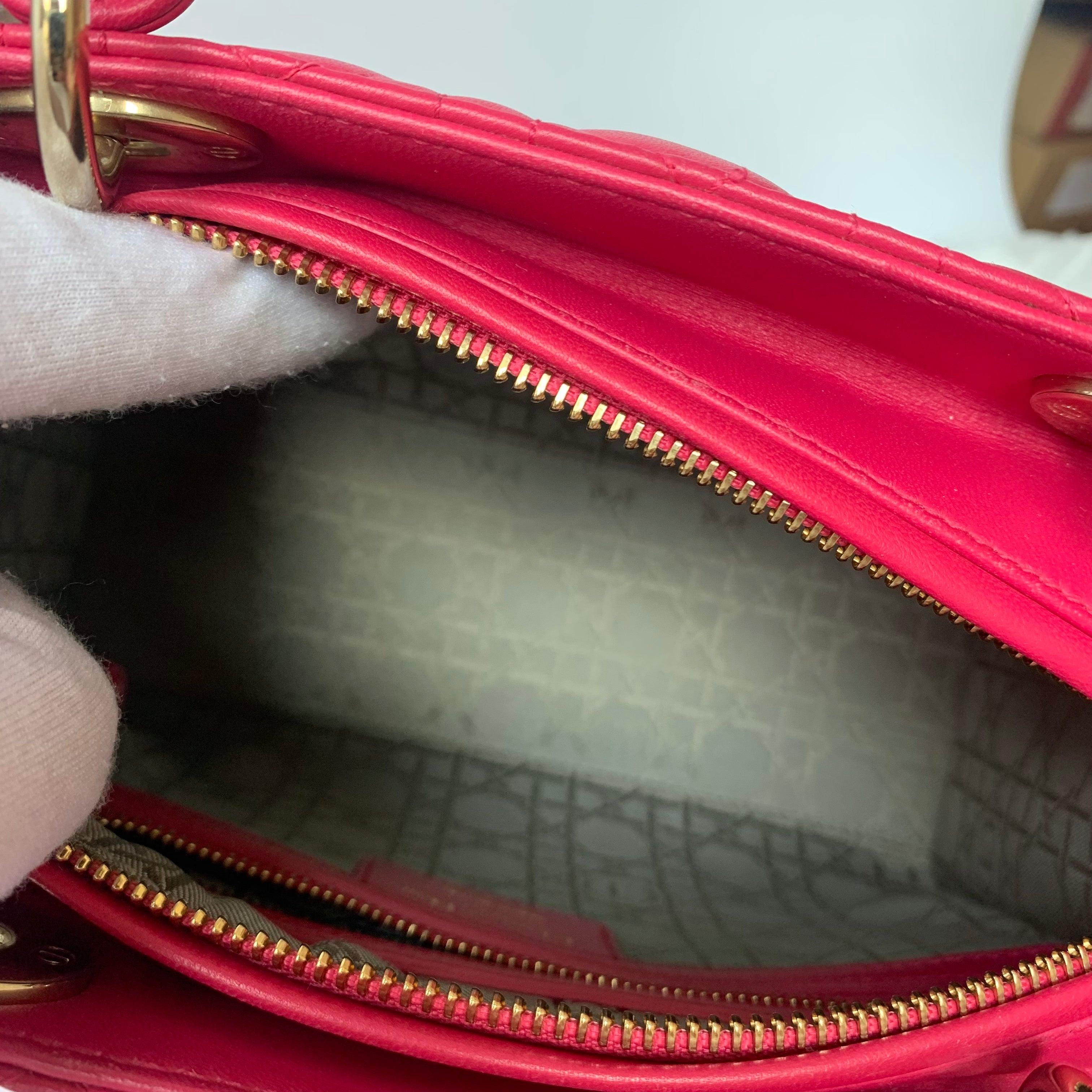 Lady Dior Medium Bag Fuchsia Cannage Lambskin Leather Gold-tone Hardware 6