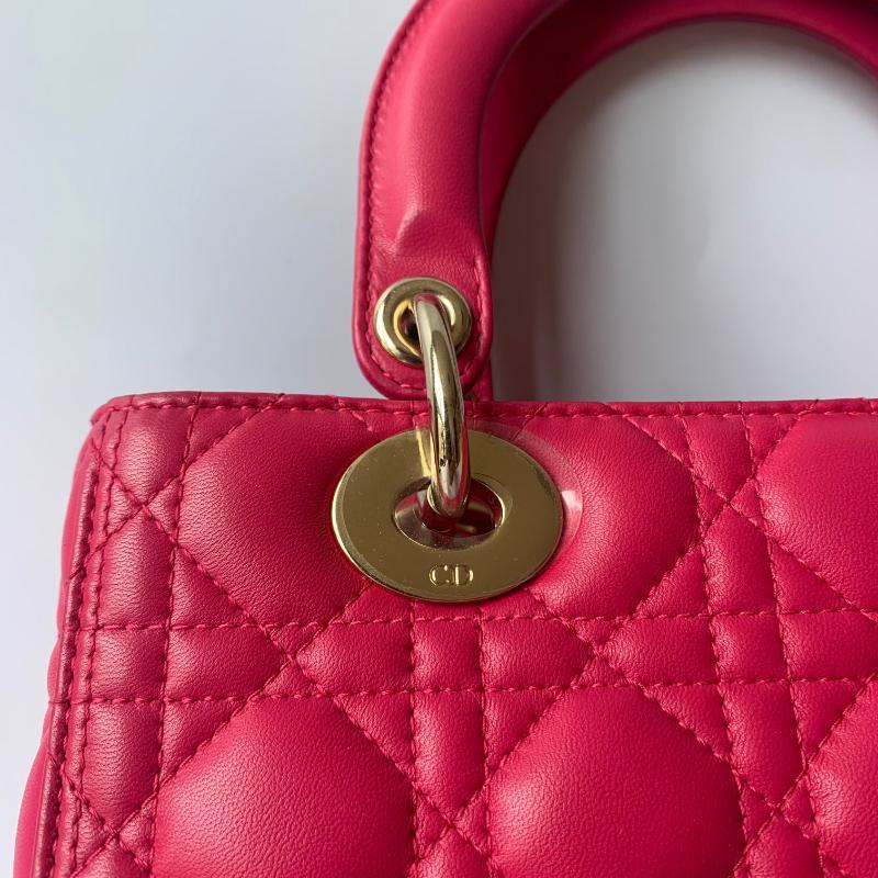 Lady Dior Medium Bag Fuchsia Cannage Lambskin Leather Gold-tone Hardware 12