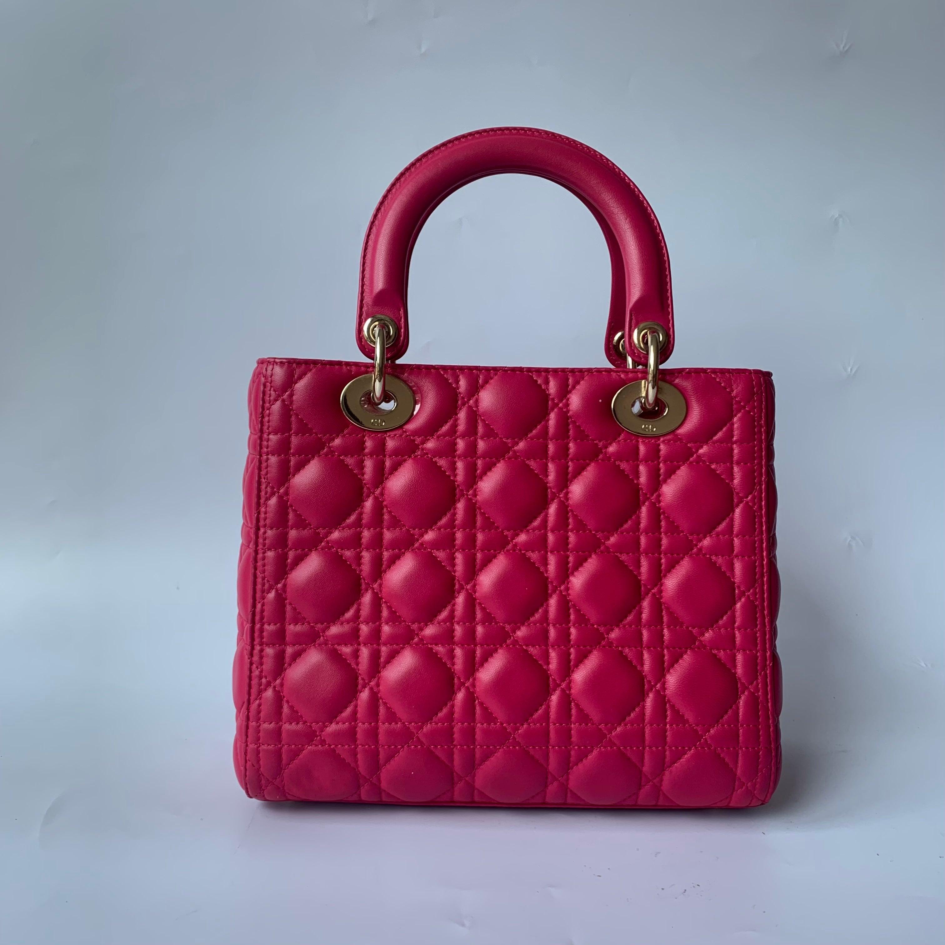 Lady Dior Medium Bag Fuchsia Cannage Lambskin Leather Gold-tone Hardware
These are professional photos of the actual bag.
  The Lady Dior bag is an epitome of elegance and beauty. Accentuate your look with the timeless style of Medium Lady Dior,