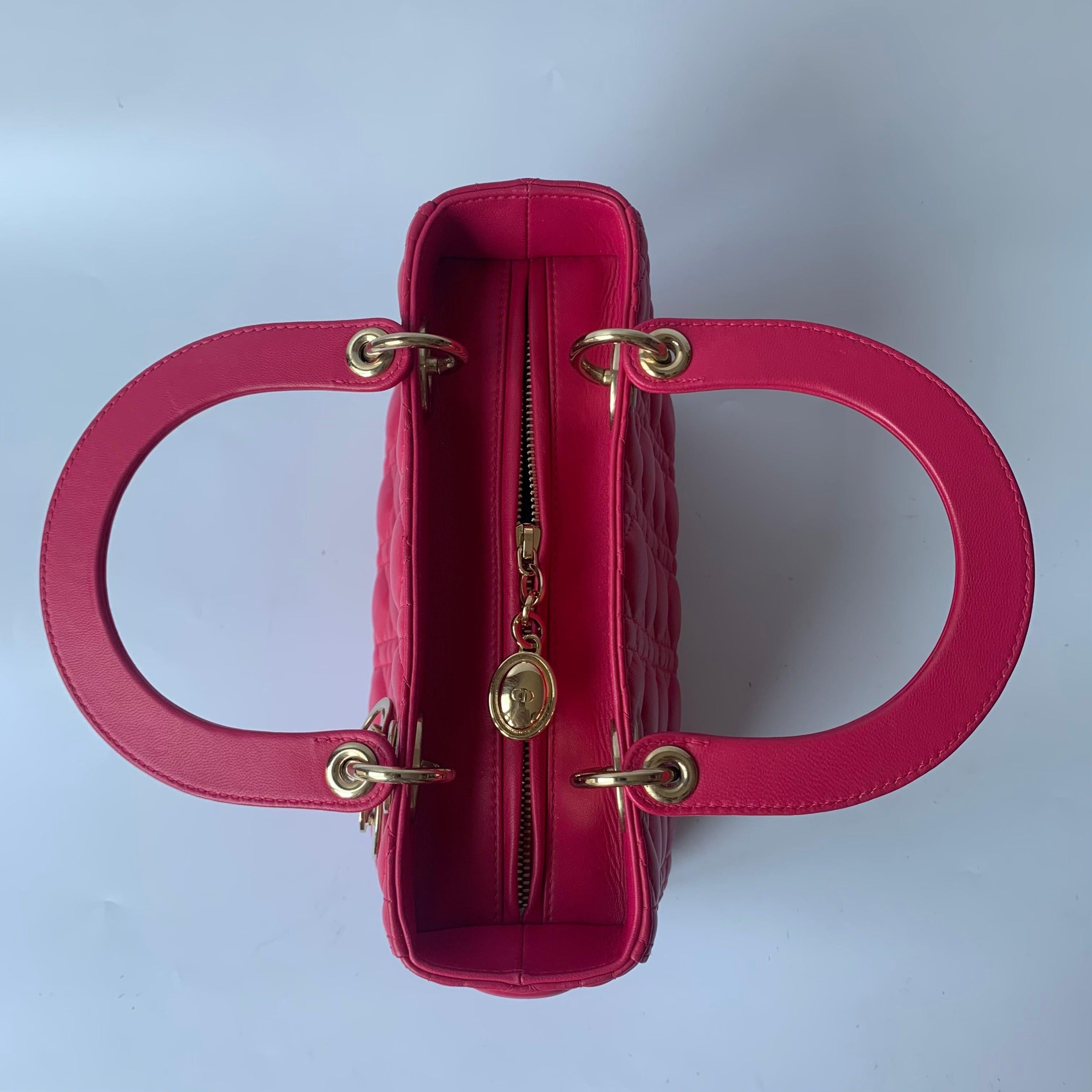Women's Lady Dior Medium Bag Fuchsia Cannage Lambskin Leather Gold-tone Hardware