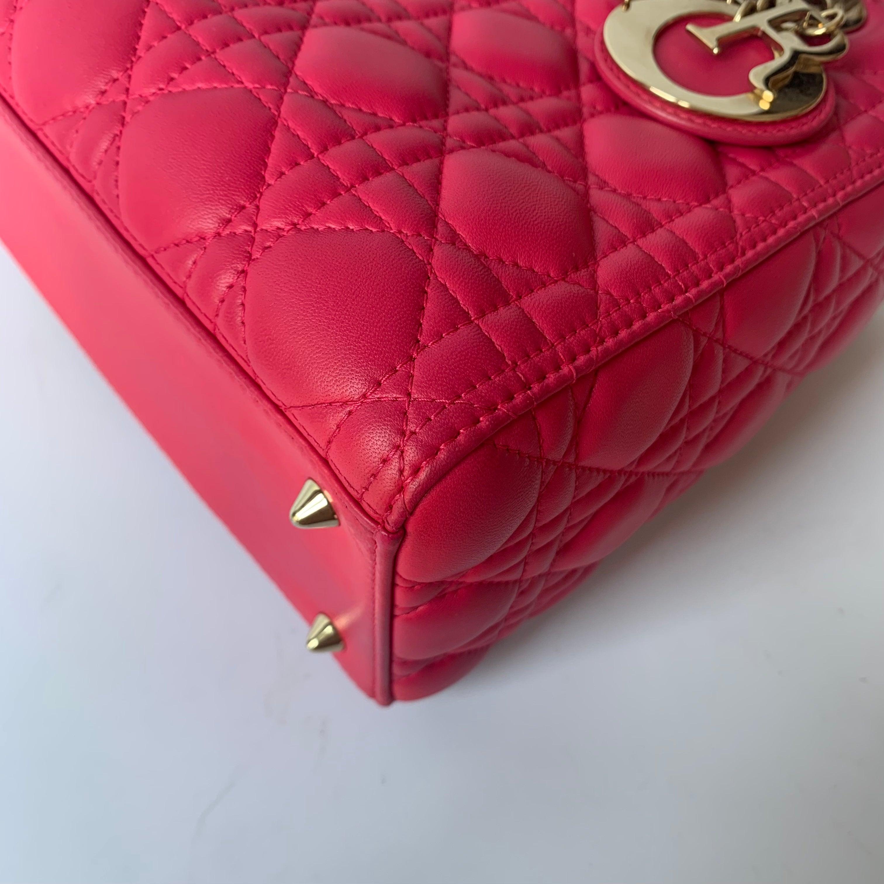 Lady Dior Medium Bag Fuchsia Cannage Lambskin Leather Gold-tone Hardware 2