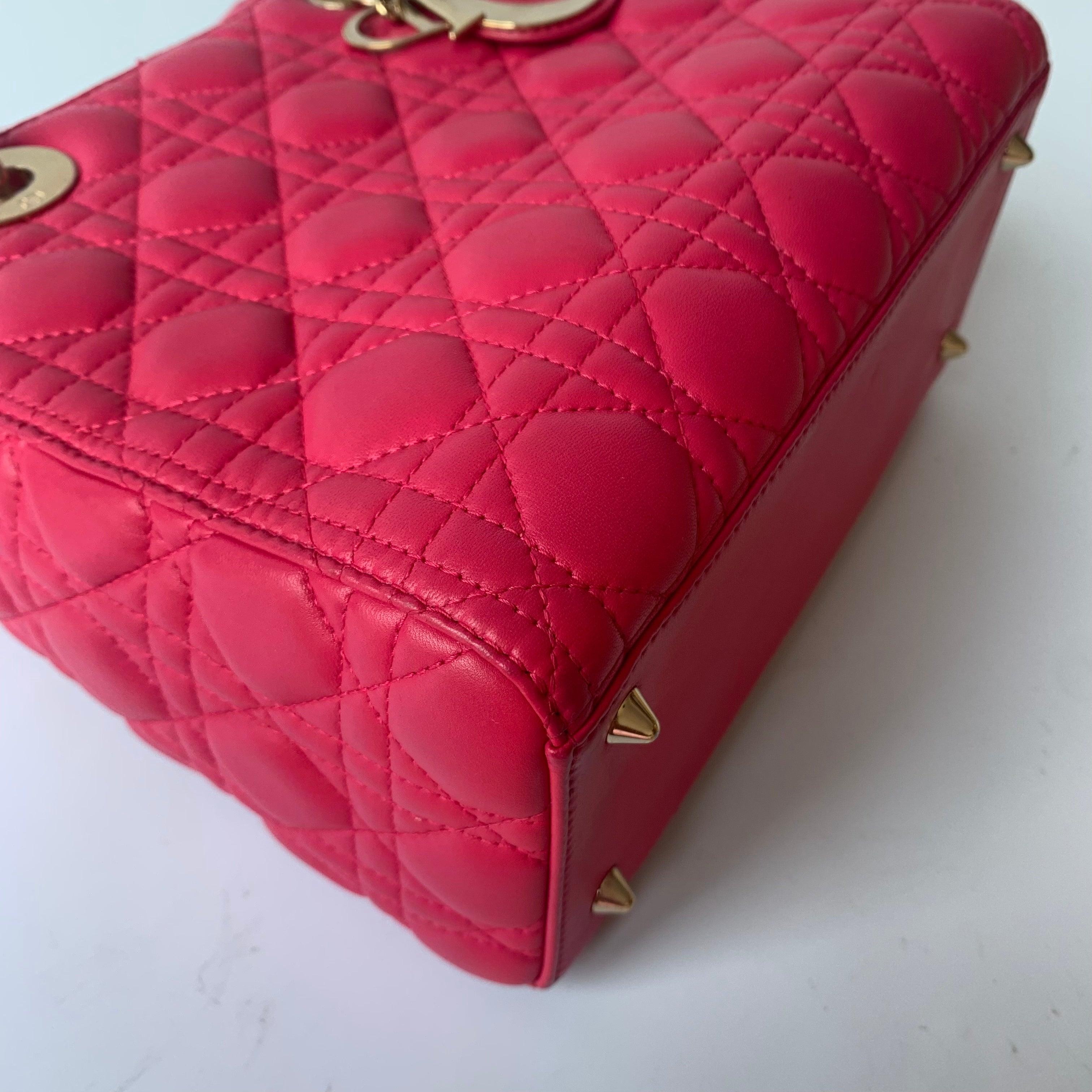 Lady Dior Medium Bag Fuchsia Cannage Lambskin Leather Gold-tone Hardware 3