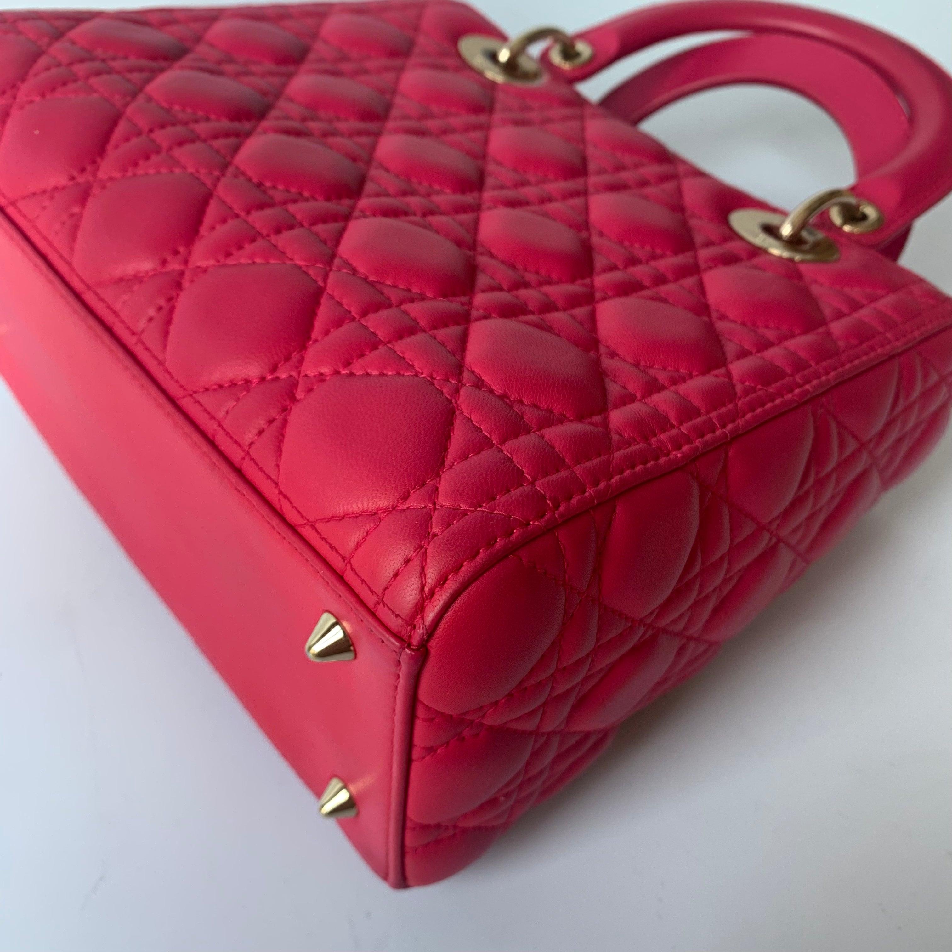 Lady Dior Medium Bag Fuchsia Cannage Lambskin Leather Gold-tone Hardware 4