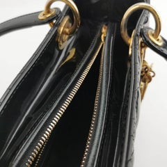 Lady Dior Medium Black Patent Leather Handbag with Gold Hardware