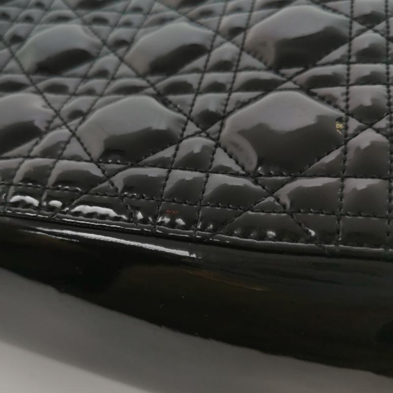Lady Dior Medium Black Patent Leather Handbag with Silver Hardware For Sale 7
