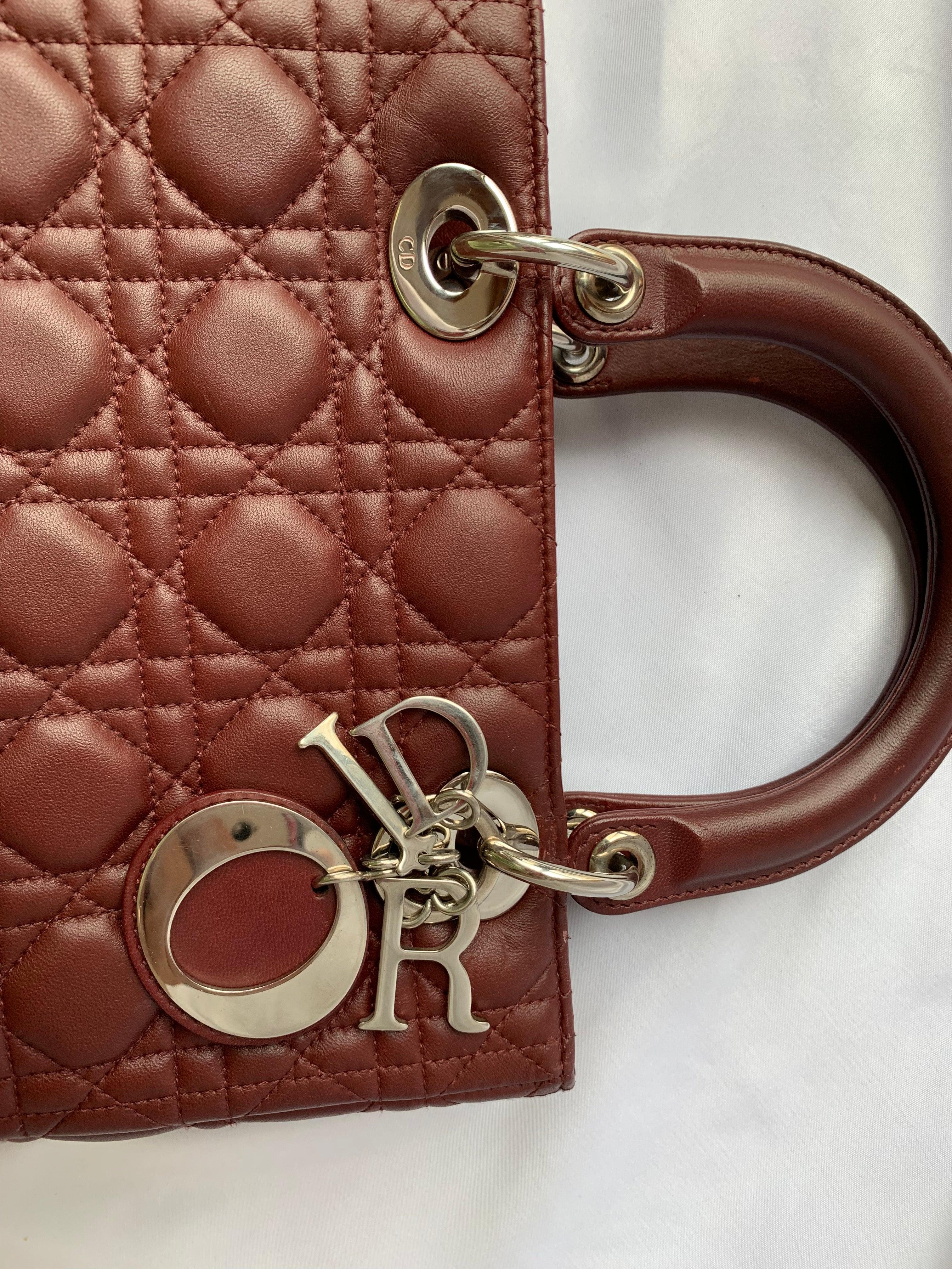 Lady Dior Medium Burgundy Cannage Lambskin Leather with strap 6