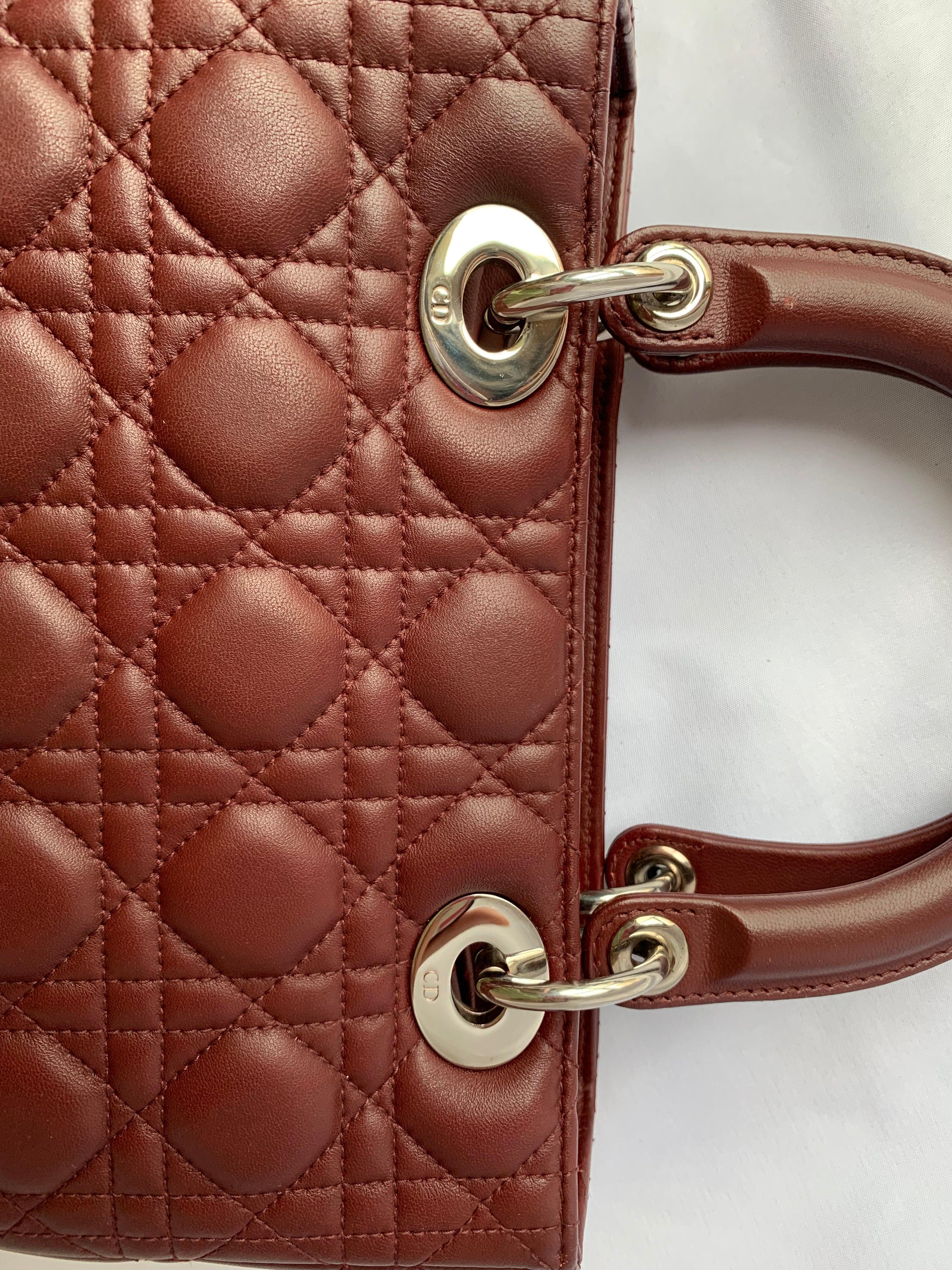 Lady Dior Medium Burgundy Cannage Lambskin Leather with strap 8