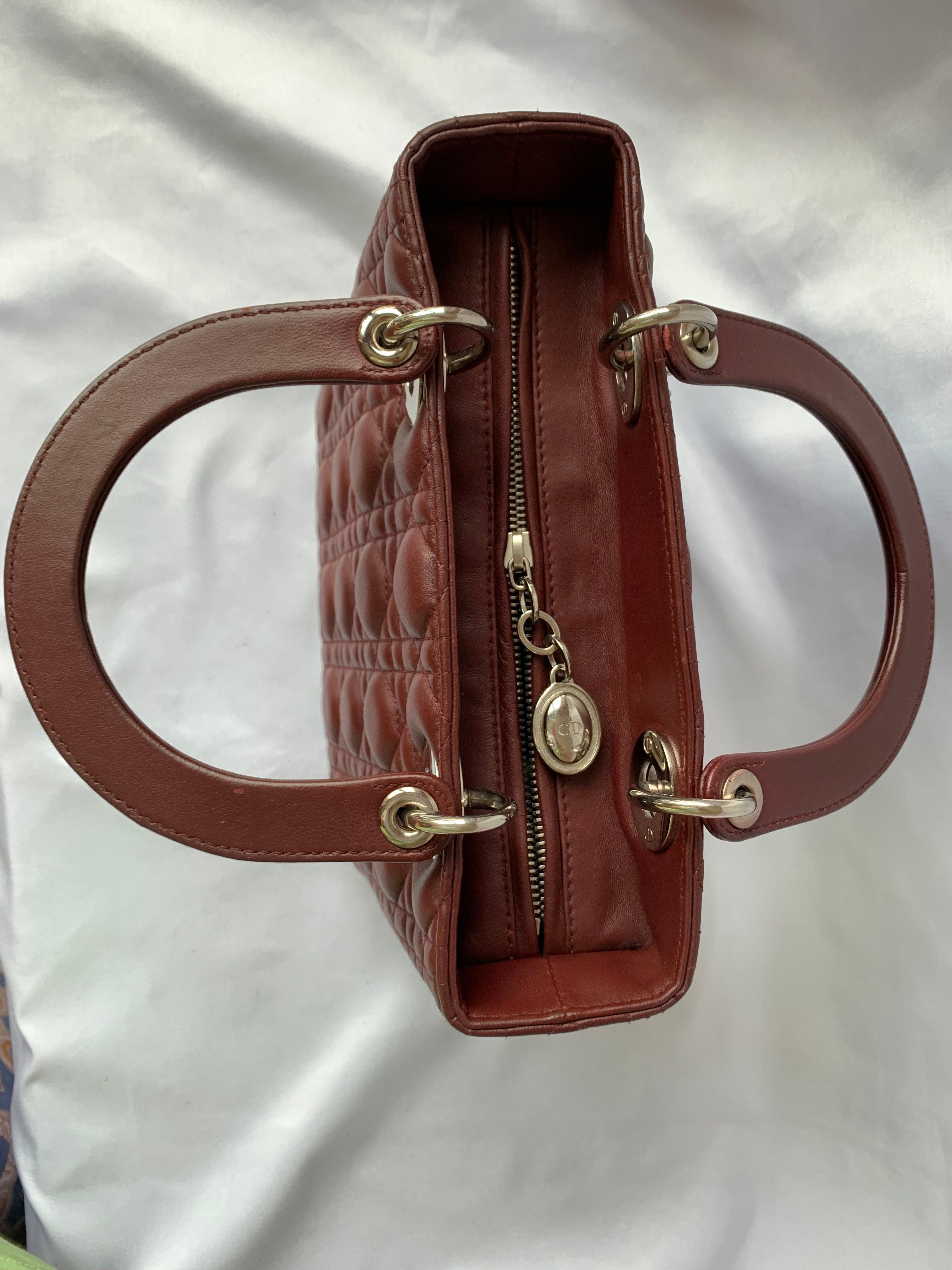 Lady Dior Medium Burgundy Cannage Lambskin Leather with strap 11