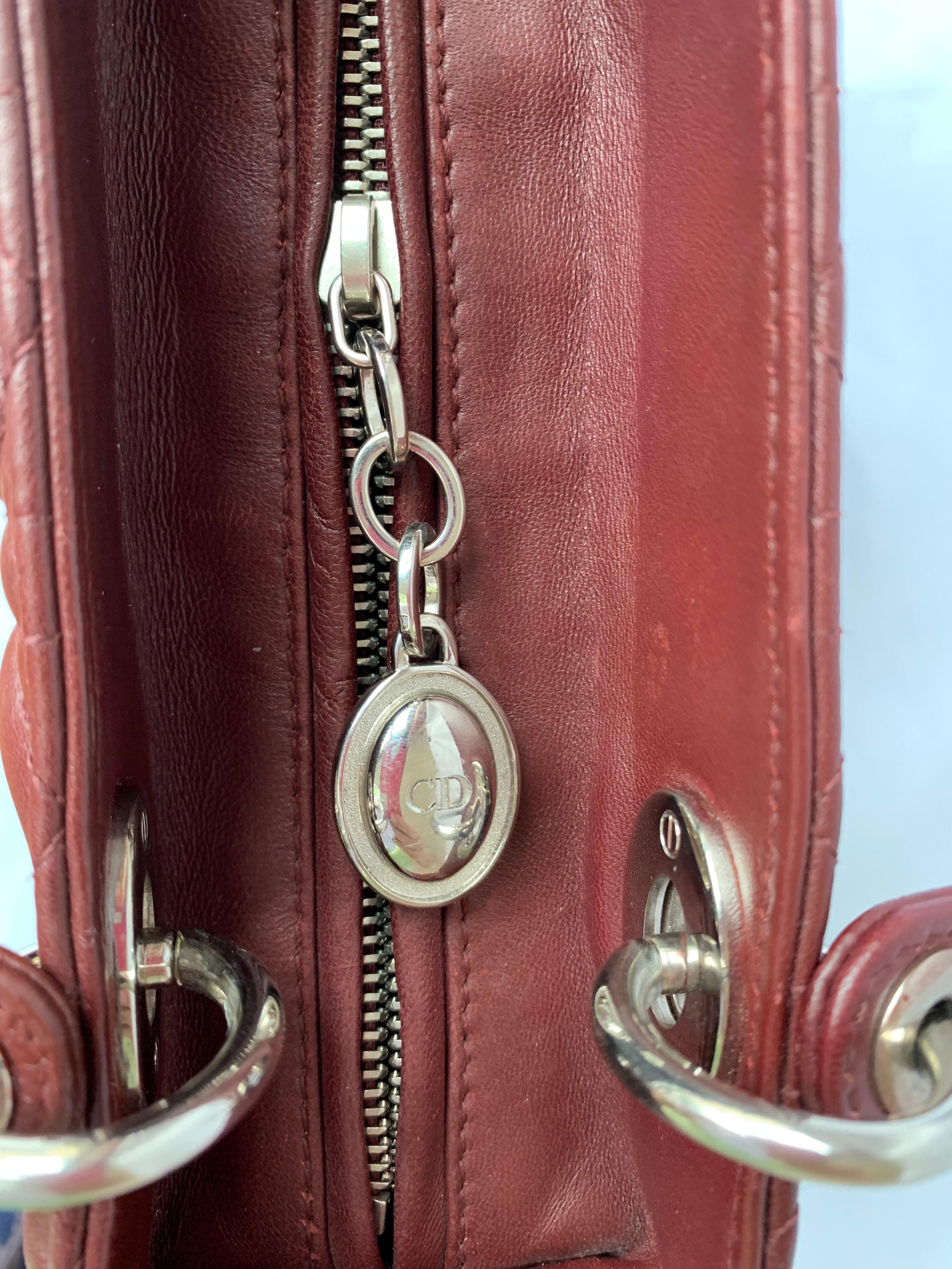 Lady Dior Medium Burgundy Cannage Lambskin Leather with strap 12