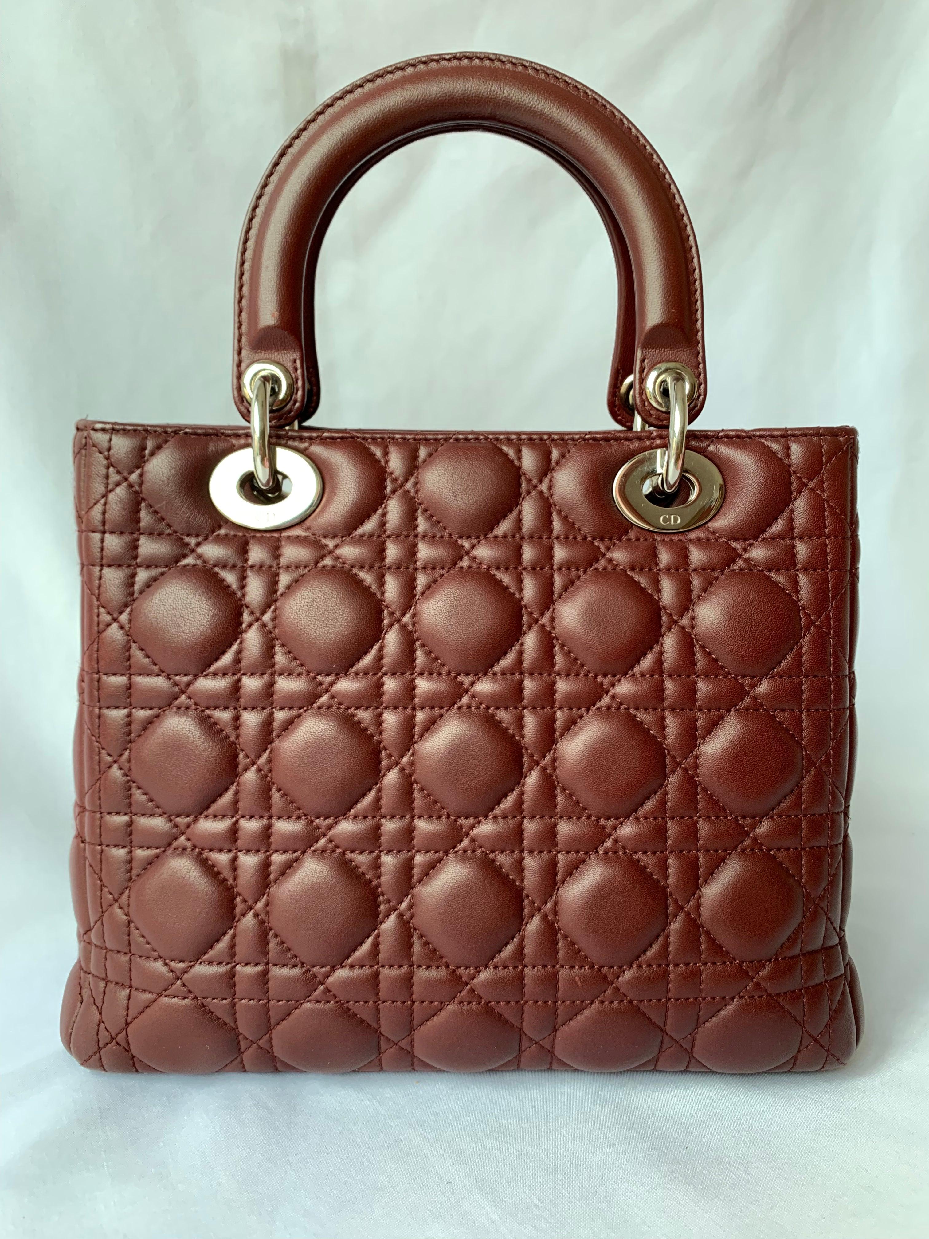 Women's Lady Dior Medium Burgundy Cannage Lambskin Leather with strap