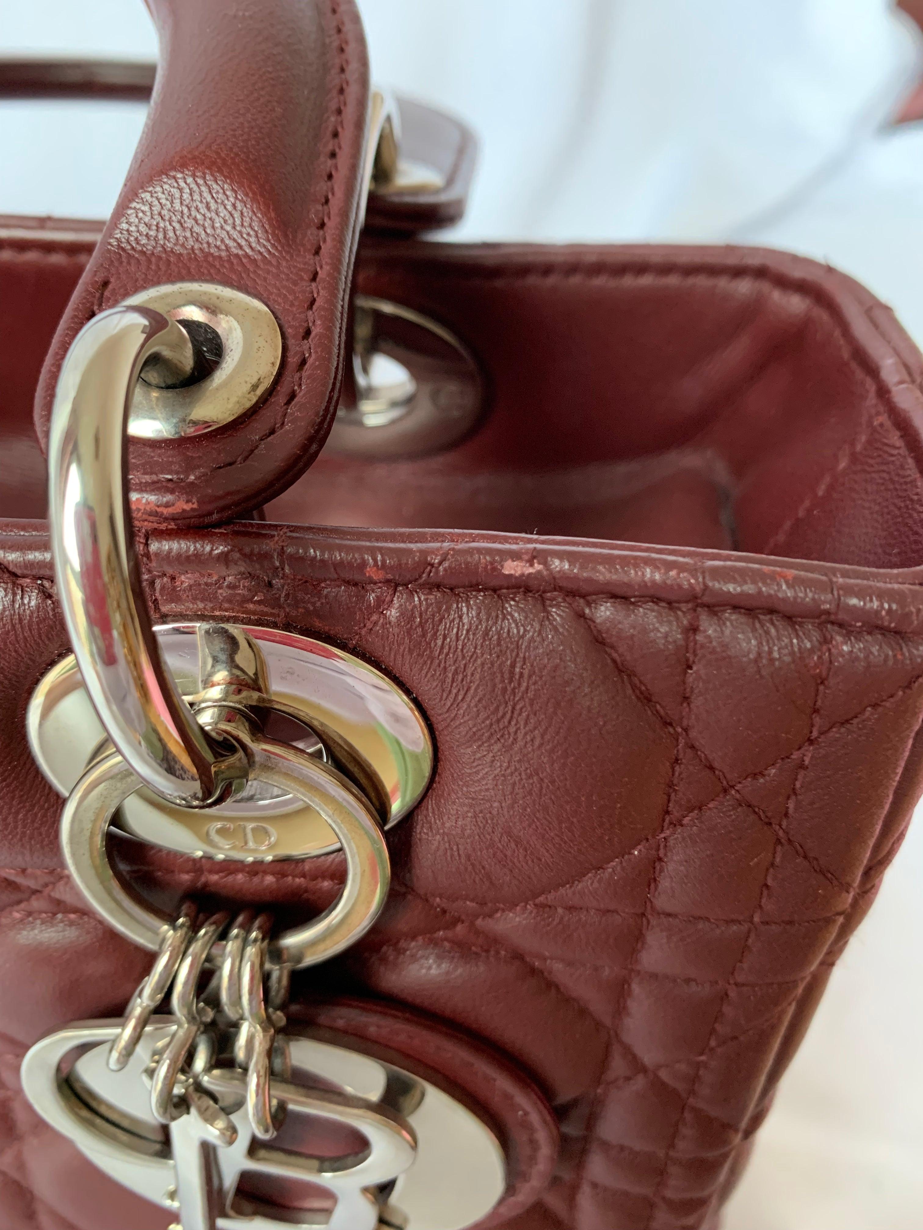 Lady Dior Medium Burgundy Cannage Lambskin Leather with strap 3