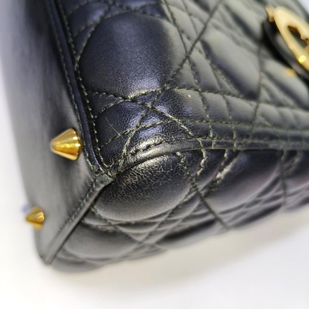 Lady Dior Medium Handbag Black Lambskin Leather Gold Hardware For Sale 6