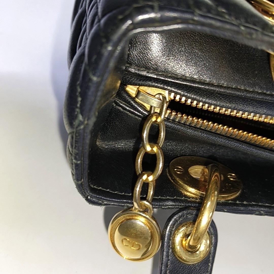 Lady Dior Medium Handbag Black Lambskin Leather Gold Hardware For Sale 9