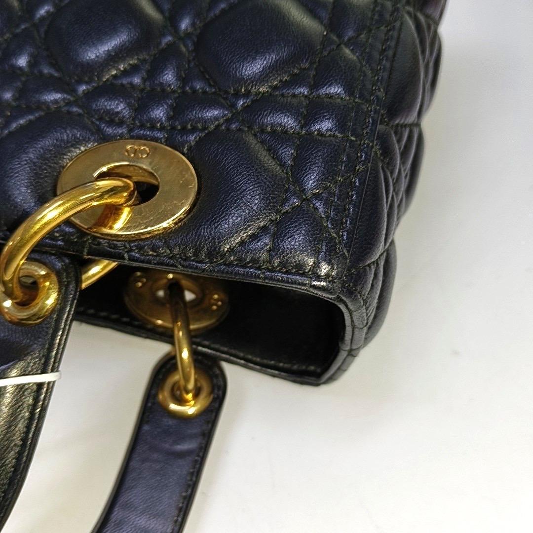 Lady Dior Medium Handbag Black Lambskin Leather Gold Hardware For Sale 10
