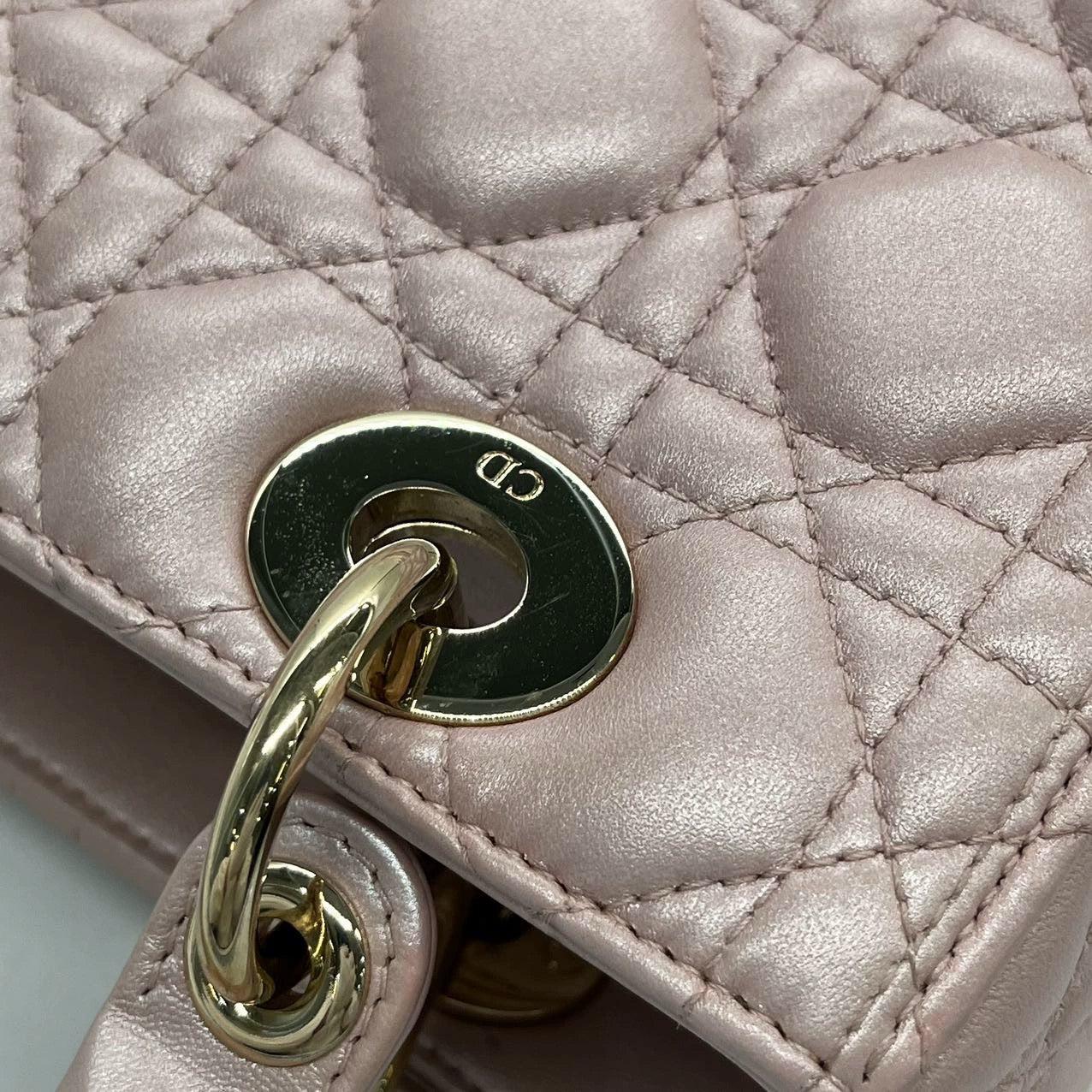 Lady Dior Medium Handbag Pearlescent Pink Cannage Leather Gold Hardware 6