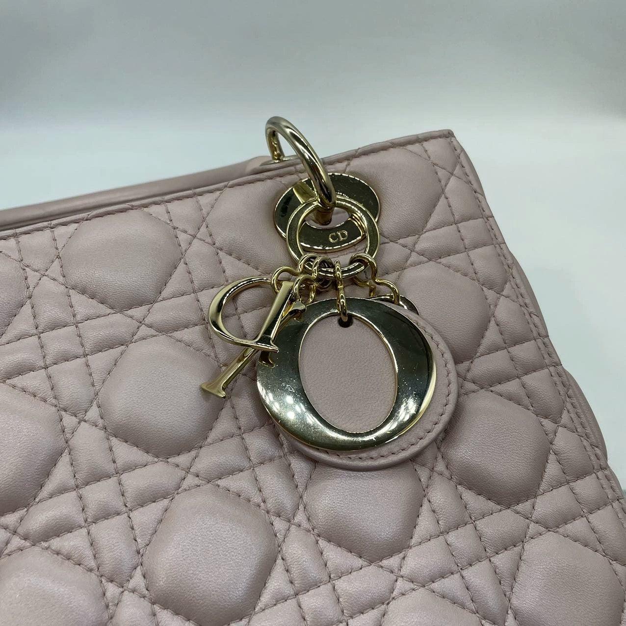 Lady Dior Medium Handbag Pearlescent Pink Cannage Leather Gold Hardware 9