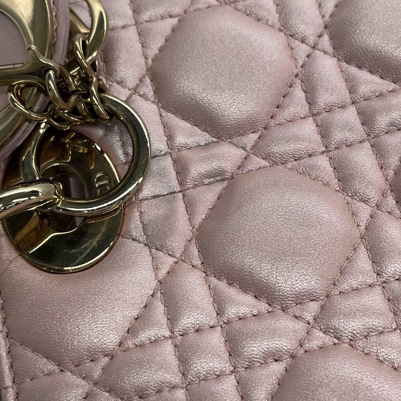 Lady Dior Medium Handbag Pearlescent Pink Cannage Leather Gold Hardware 8