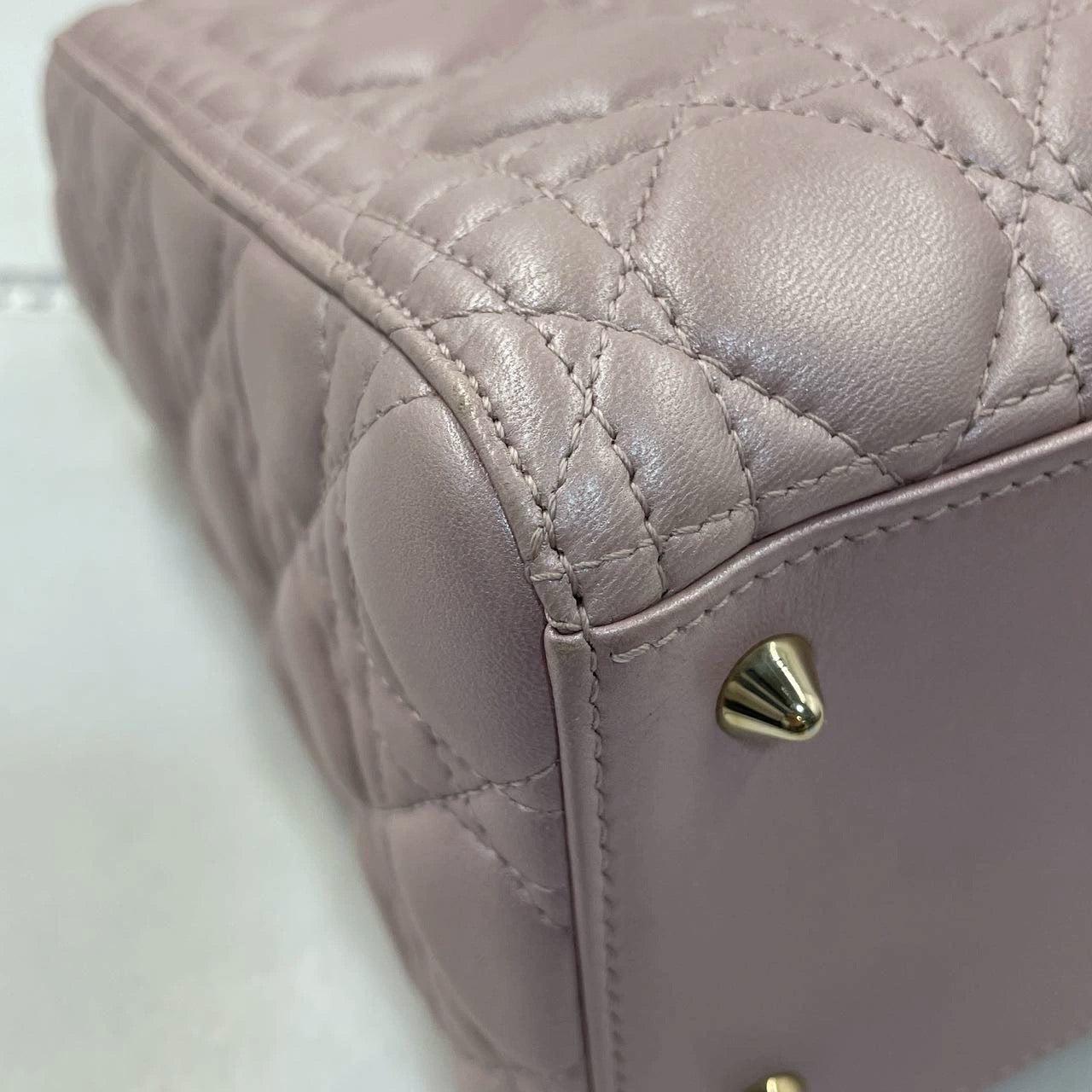 Lady Dior Bolso Mediano Piel Cannage Rosa Nacarado Herrajes Dorados en venta 8