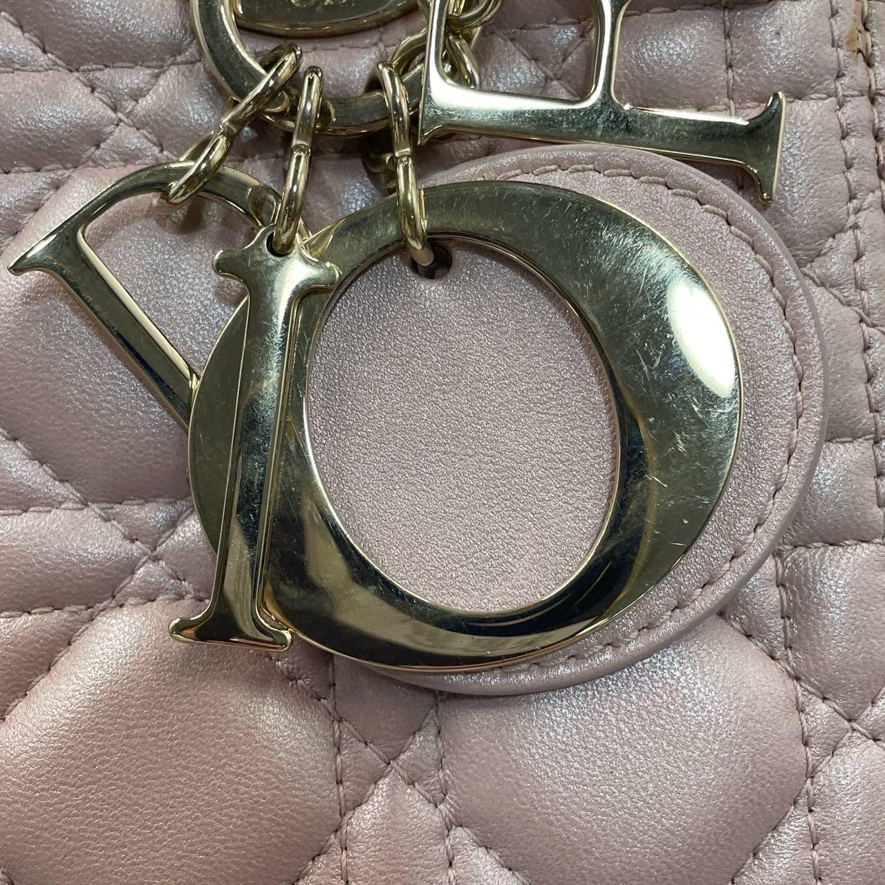Lady Dior Medium Handbag Pearlescent Pink Cannage Leather Gold Hardware For Sale 8