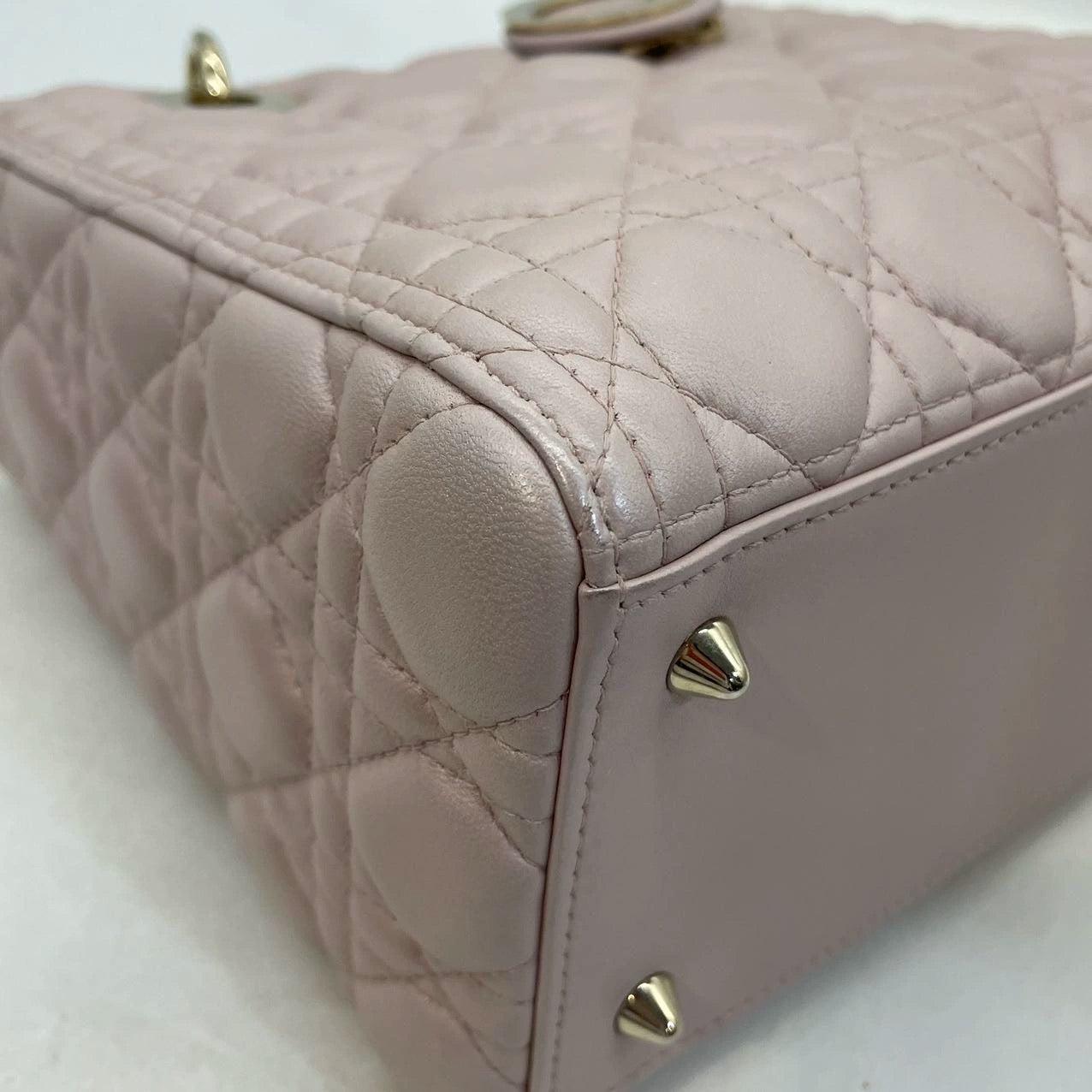 Lady Dior Medium Handbag Pearlescent Pink Cannage Leather Gold Hardware 10