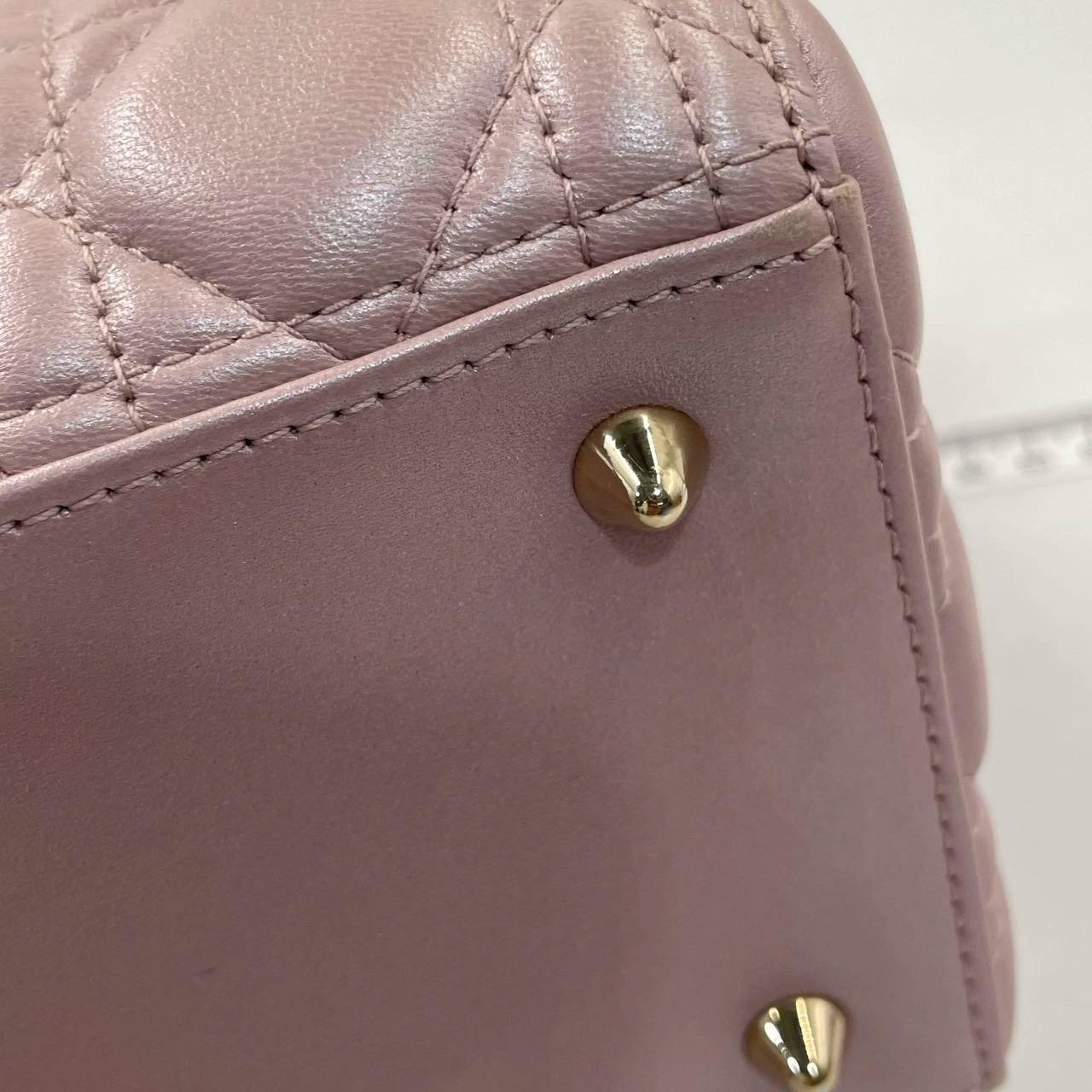 Lady Dior Medium Handbag Pearlescent Pink Cannage Leather Gold Hardware For Sale 9