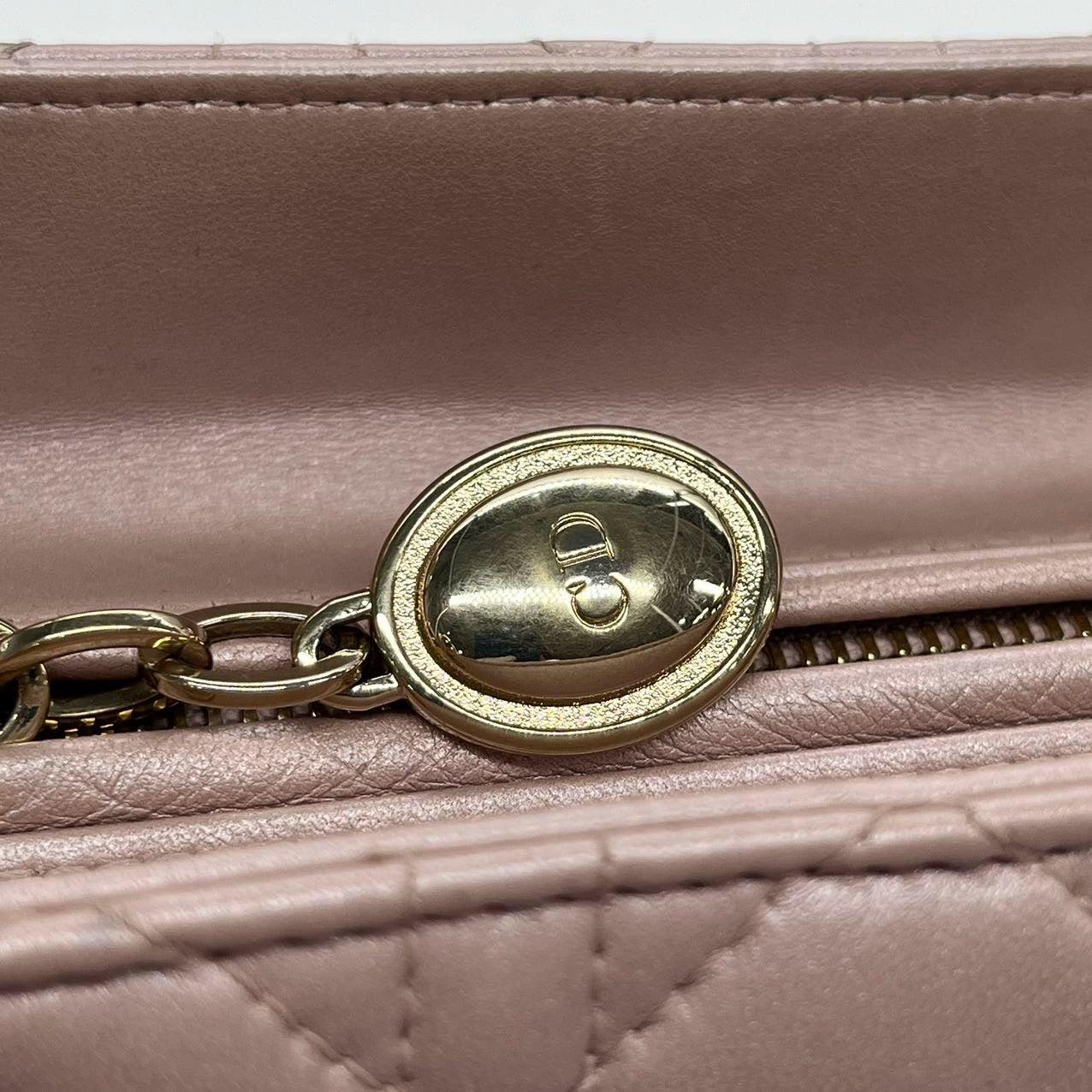 Lady Dior Medium Handbag Pearlescent Pink Cannage Leather Gold Hardware 10