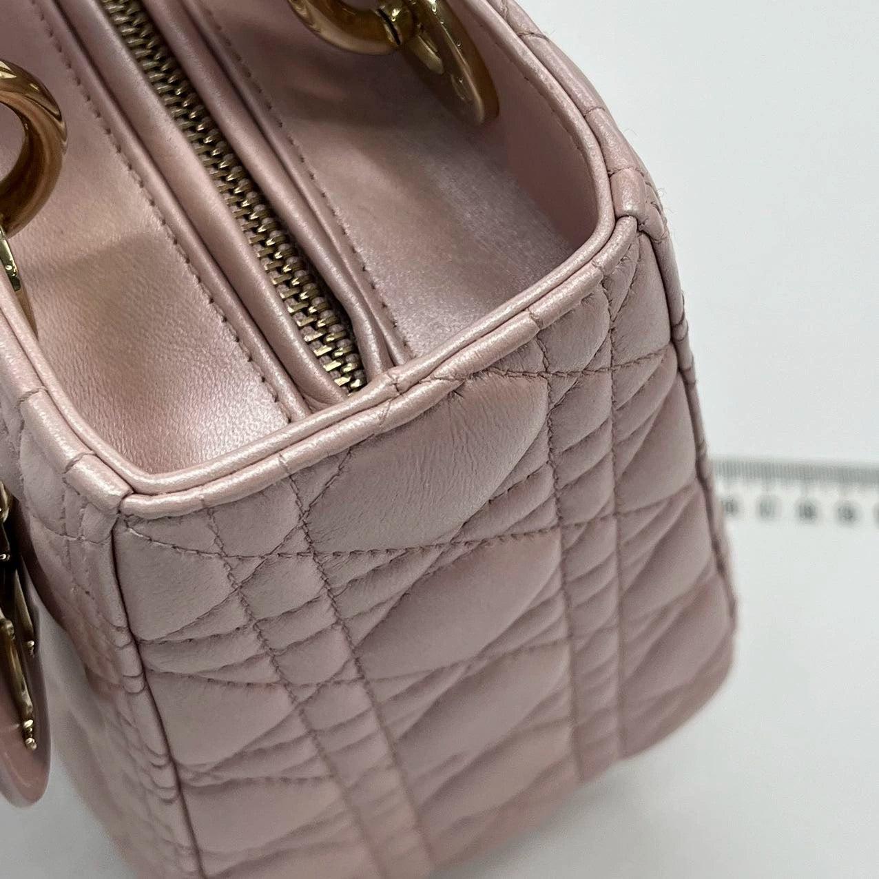 Lady Dior Medium Handbag Pearlescent Pink Cannage Leather Gold Hardware 11