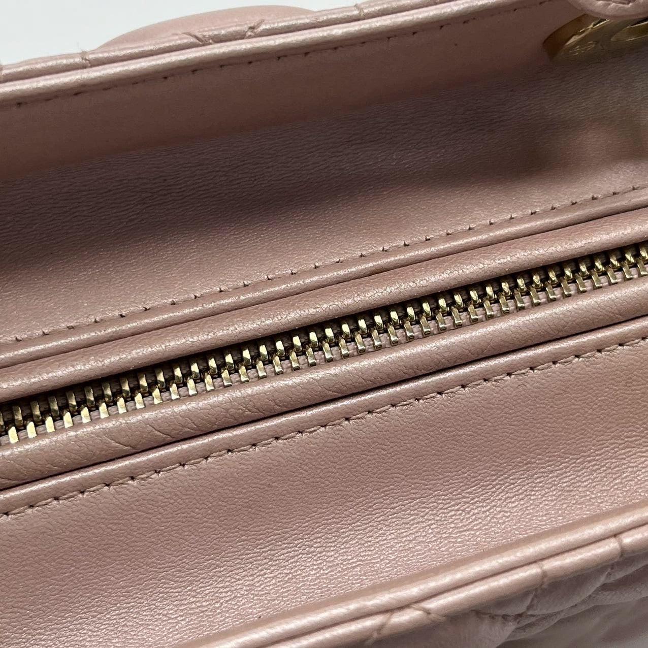 Lady Dior Medium Handbag Pearlescent Pink Cannage Leather Gold Hardware 12