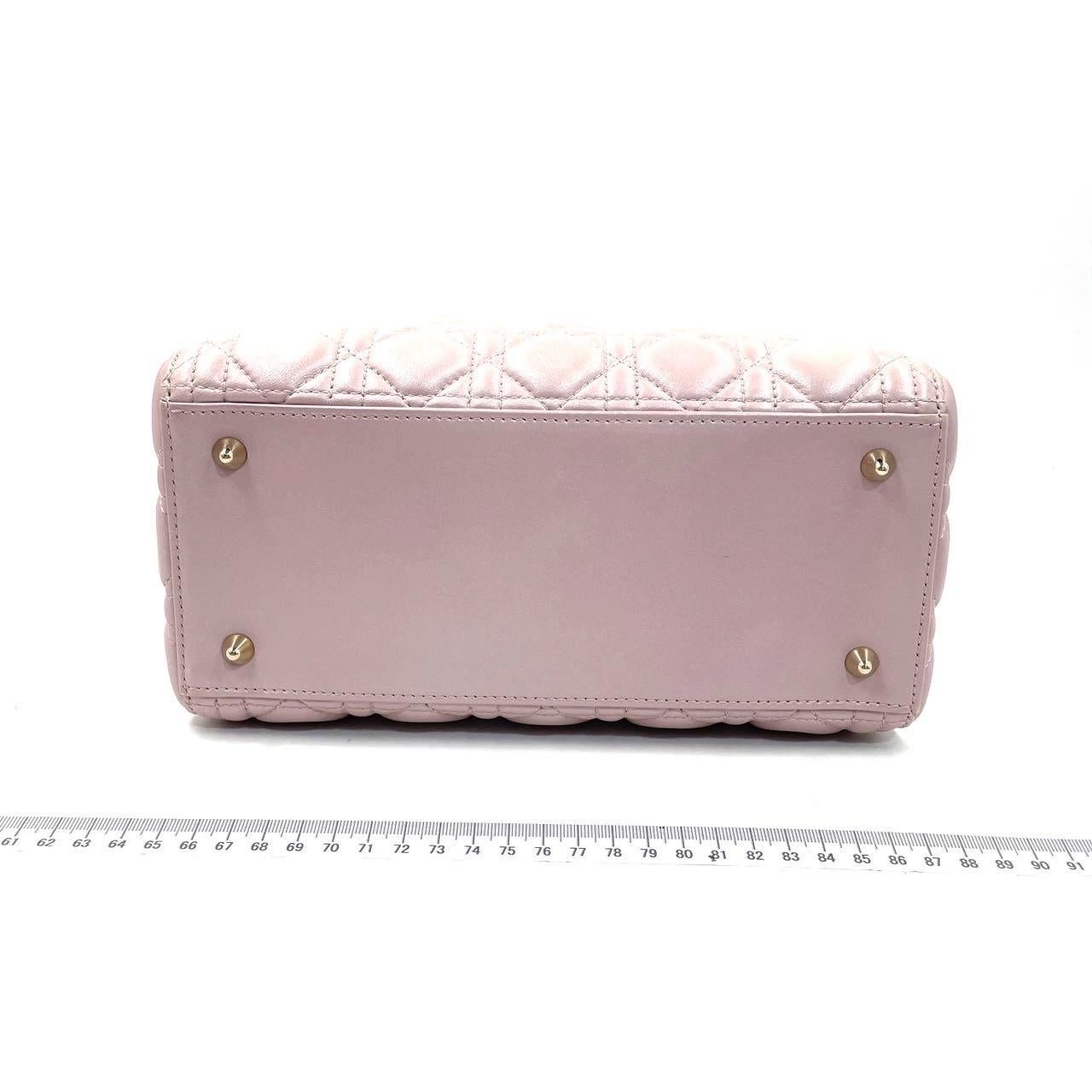 Lady Dior Medium Handbag Pearlescent Pink Cannage Leather Gold Hardware For Sale 12