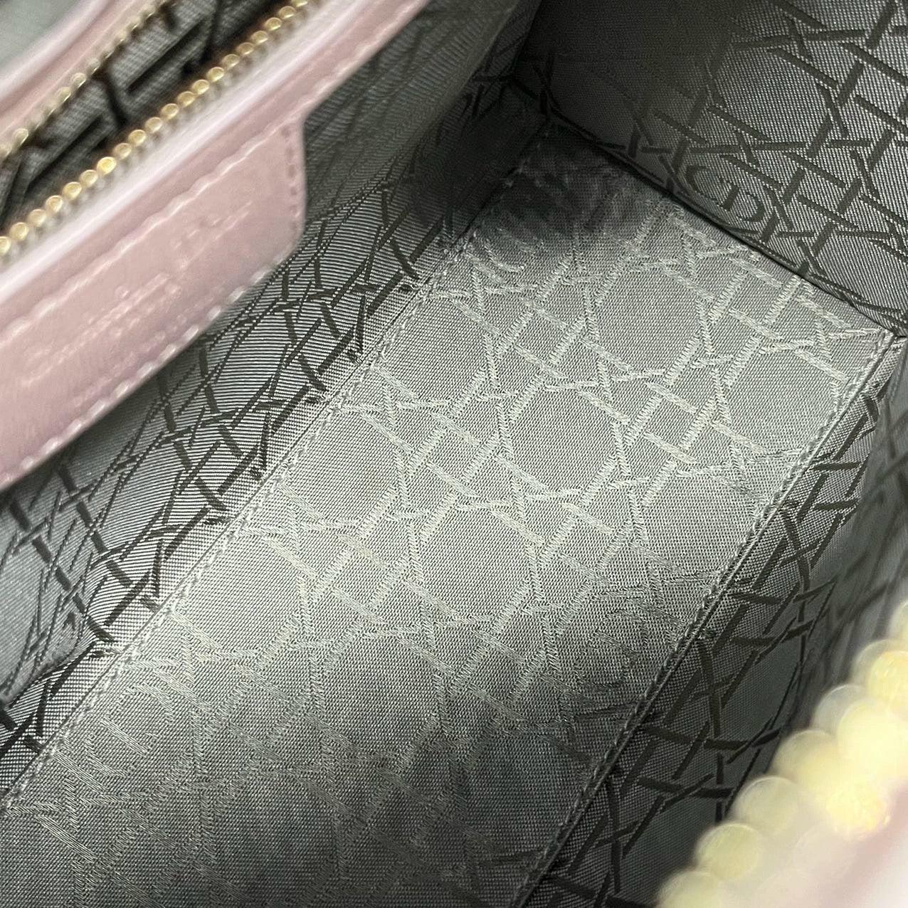 Lady Dior Medium Handbag Pearlescent Pink Cannage Leather Gold Hardware 13
