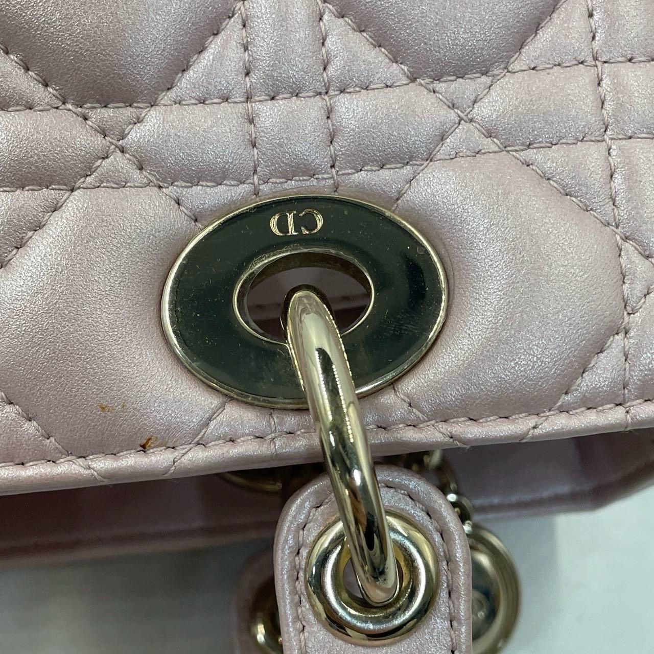 Lady Dior Medium Handbag Pearlescent Pink Cannage Leather Gold Hardware For Sale 13