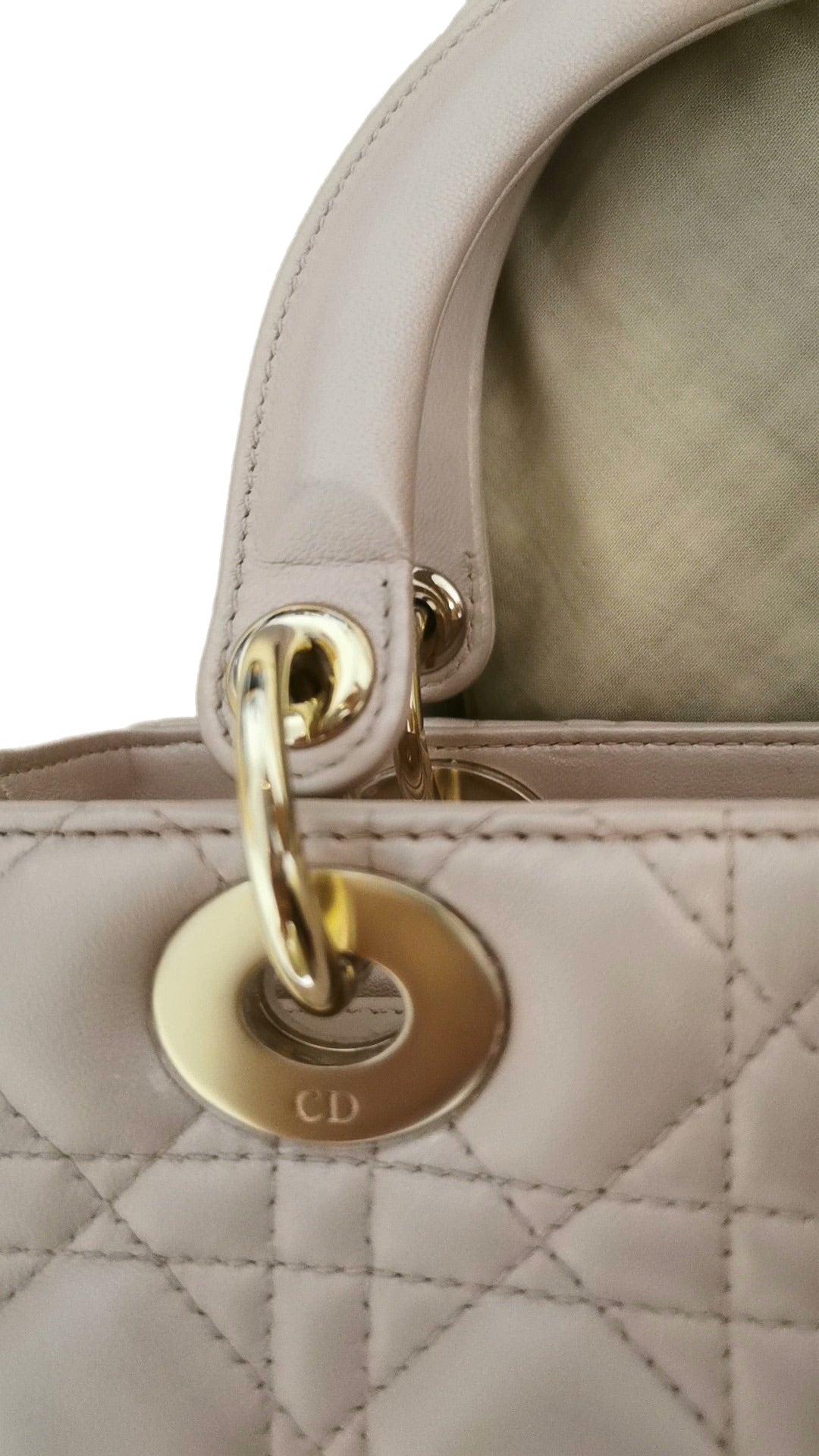 Lady Dior Medium Handbag Pearlescent Pink Cannage Leather Gold Hardware 15