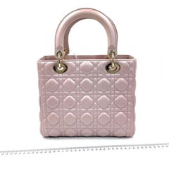 Lady Dior Medium Handbag Pearlescent Pink Cannage Leather Gold Hardware