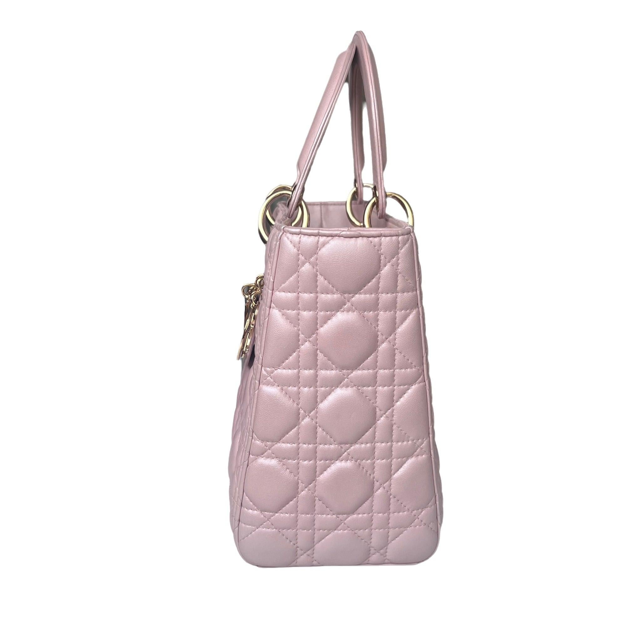 Lady Dior Medium Handbag Pearlescent Pink Cannage Leather Gold Hardware 1