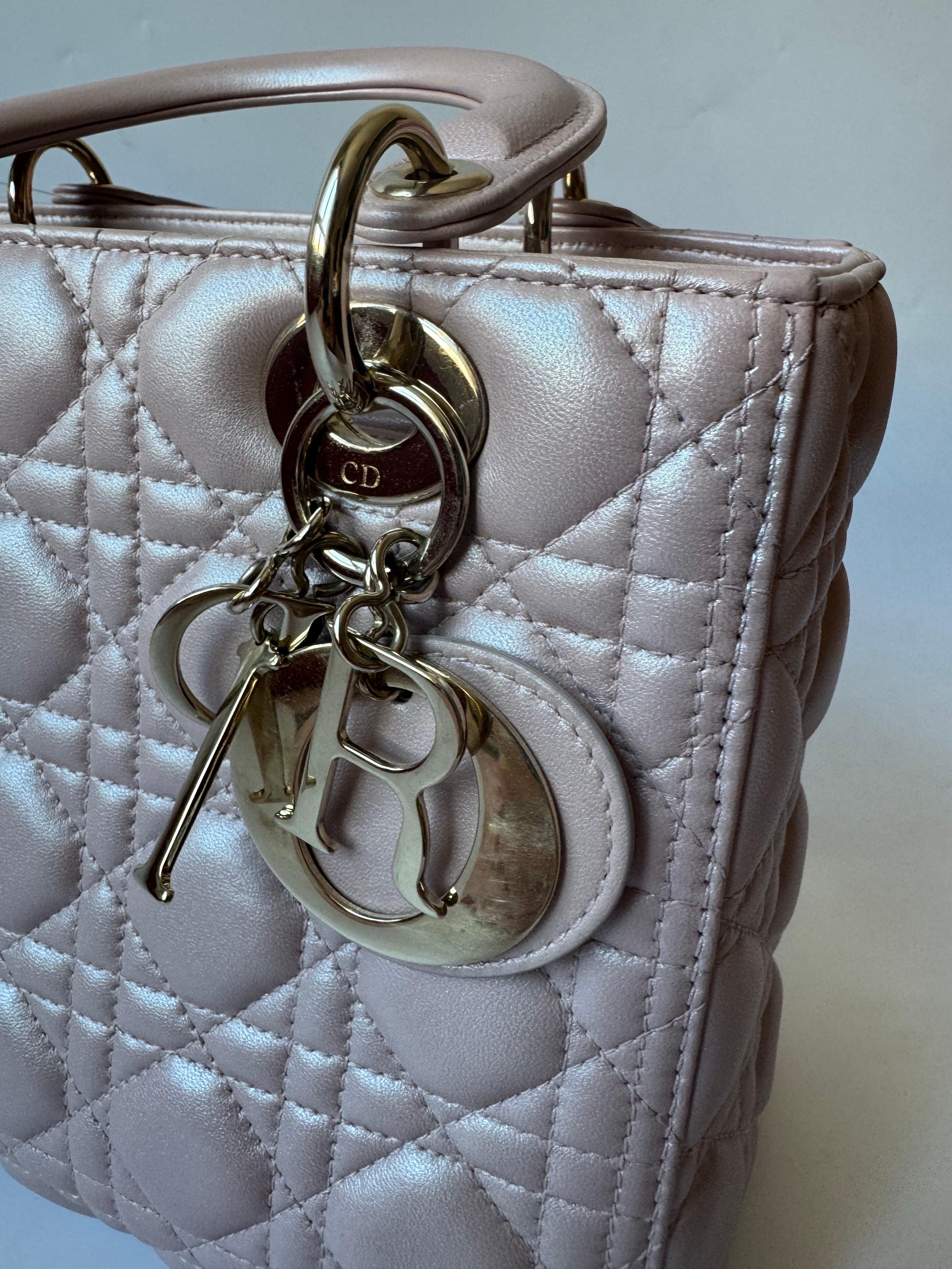 Women's Lady Dior Medium Handbag Pearlescent Pink Cannage Leather Gold Hardware For Sale