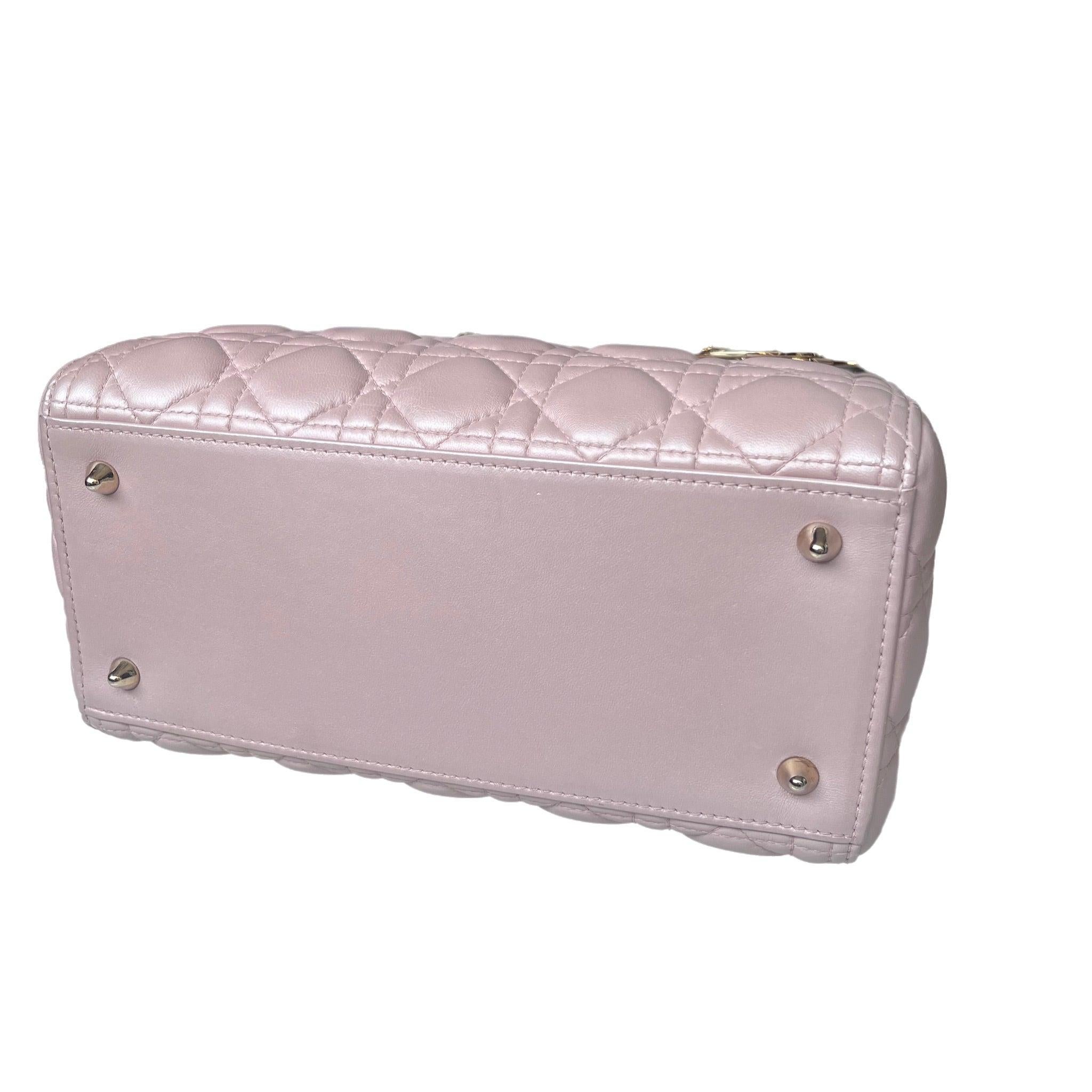 Lady Dior Medium Handbag Pearlescent Pink Cannage Leather Gold Hardware 2