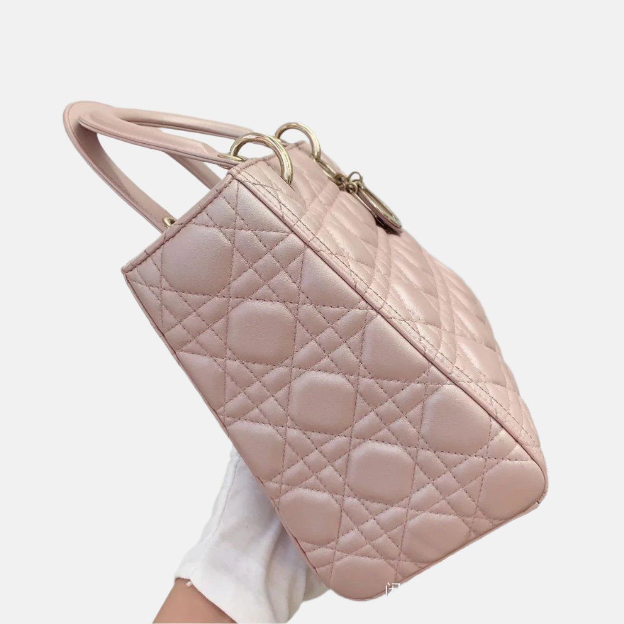 Lady Dior Medium Handbag Pearlescent Pink Cannage Leather Gold Hardware 1