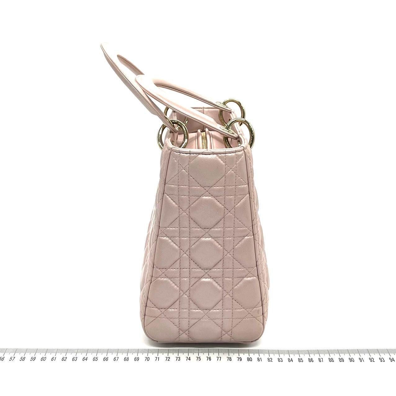 Lady Dior Medium Handbag Pearlescent Pink Cannage Leather Gold Hardware 2