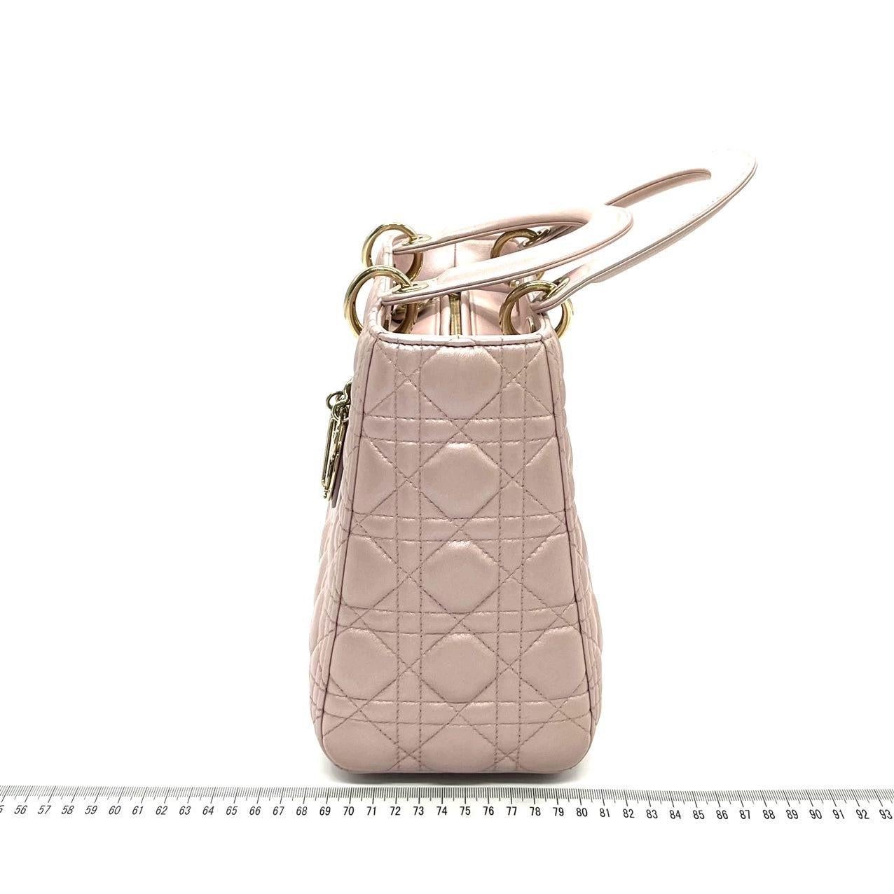 Lady Dior Medium Handbag Pearlescent Pink Cannage Leather Gold Hardware 3